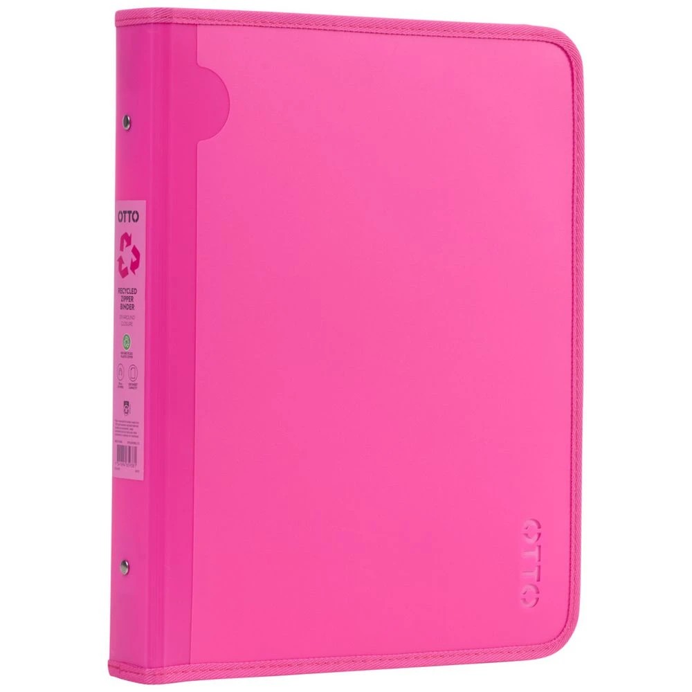 1 Otto A4 Recycled 2 D-Ring Zipper Binder Hot Pink, 1 of 5