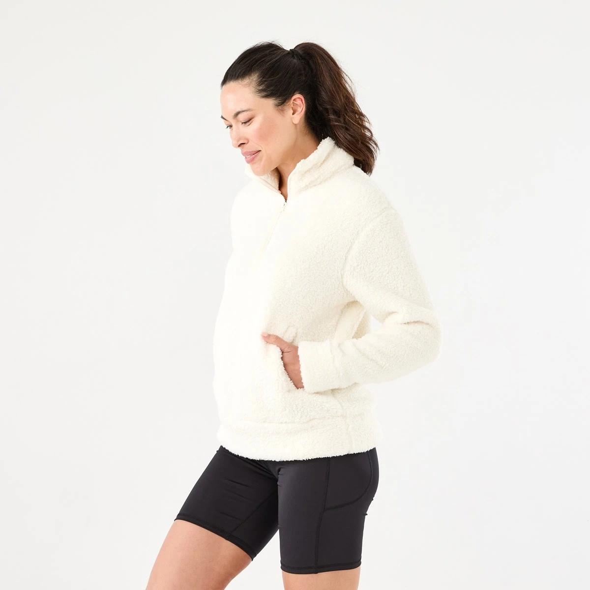 2 Active Womens Sherpa 1/4 Zip Sweatshirt CREAM, 2 of 6