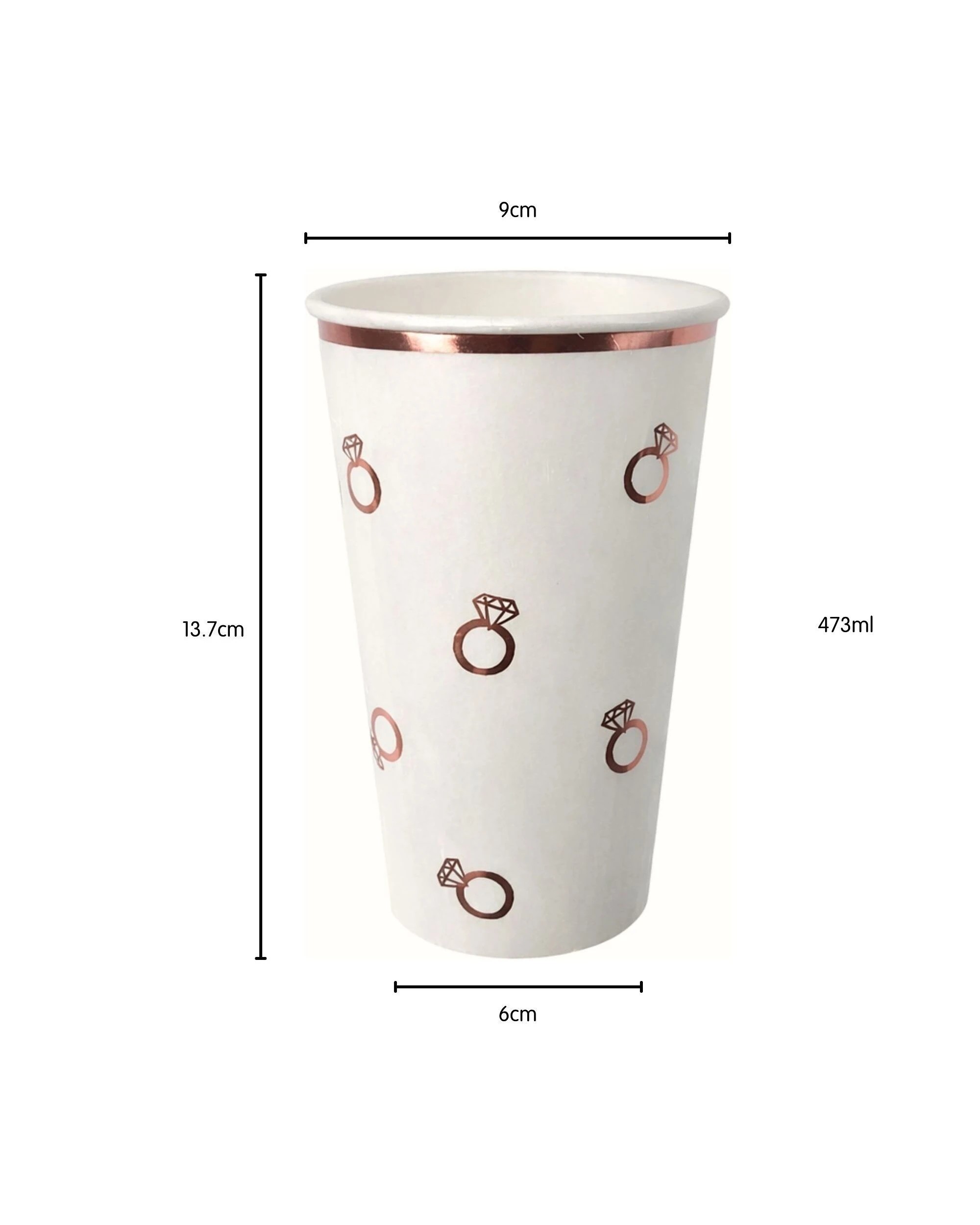 2 Party Maker Rose Diamond Ring Bridal Shower Paper Cups 473ml Pack of 8 - Gold, 2 of 3