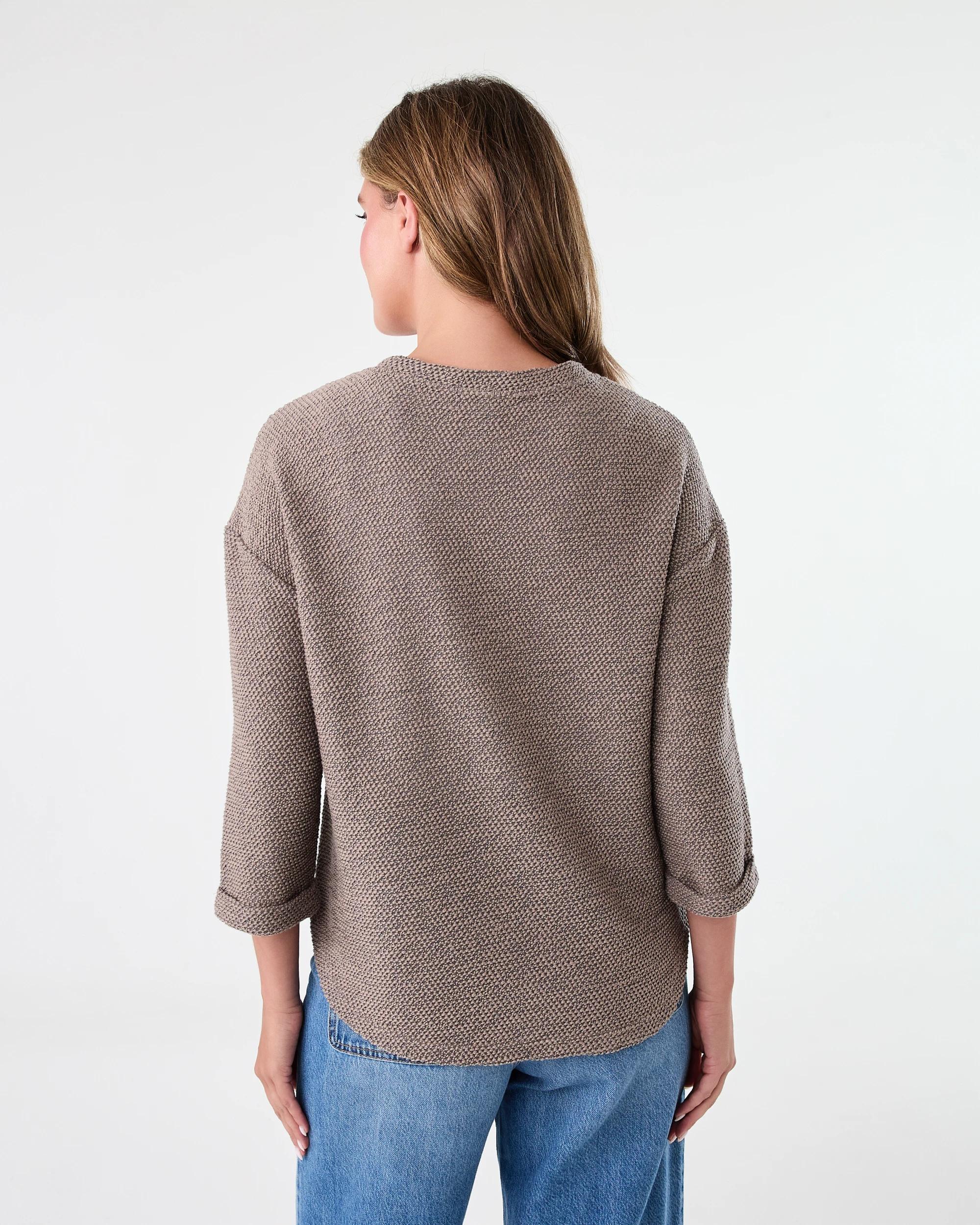 3 Long Sleeve Textured Split Hem Top Taupe Brn, 3 of 7