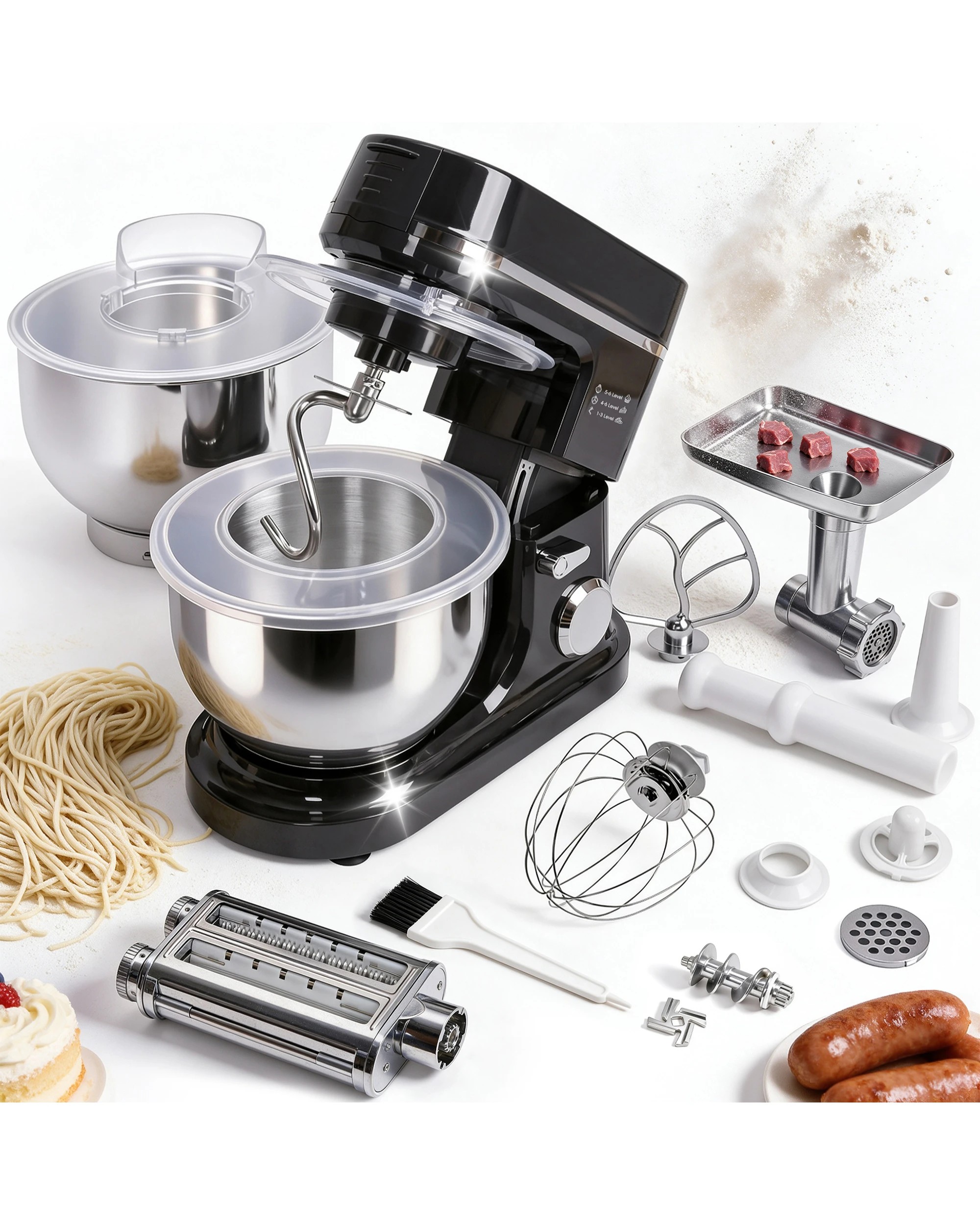 1 Advwin Stand Mixer 8L+6.5L Kitchen Mixer with Pasta Maker Meat Grinder - Black, 1 of 7