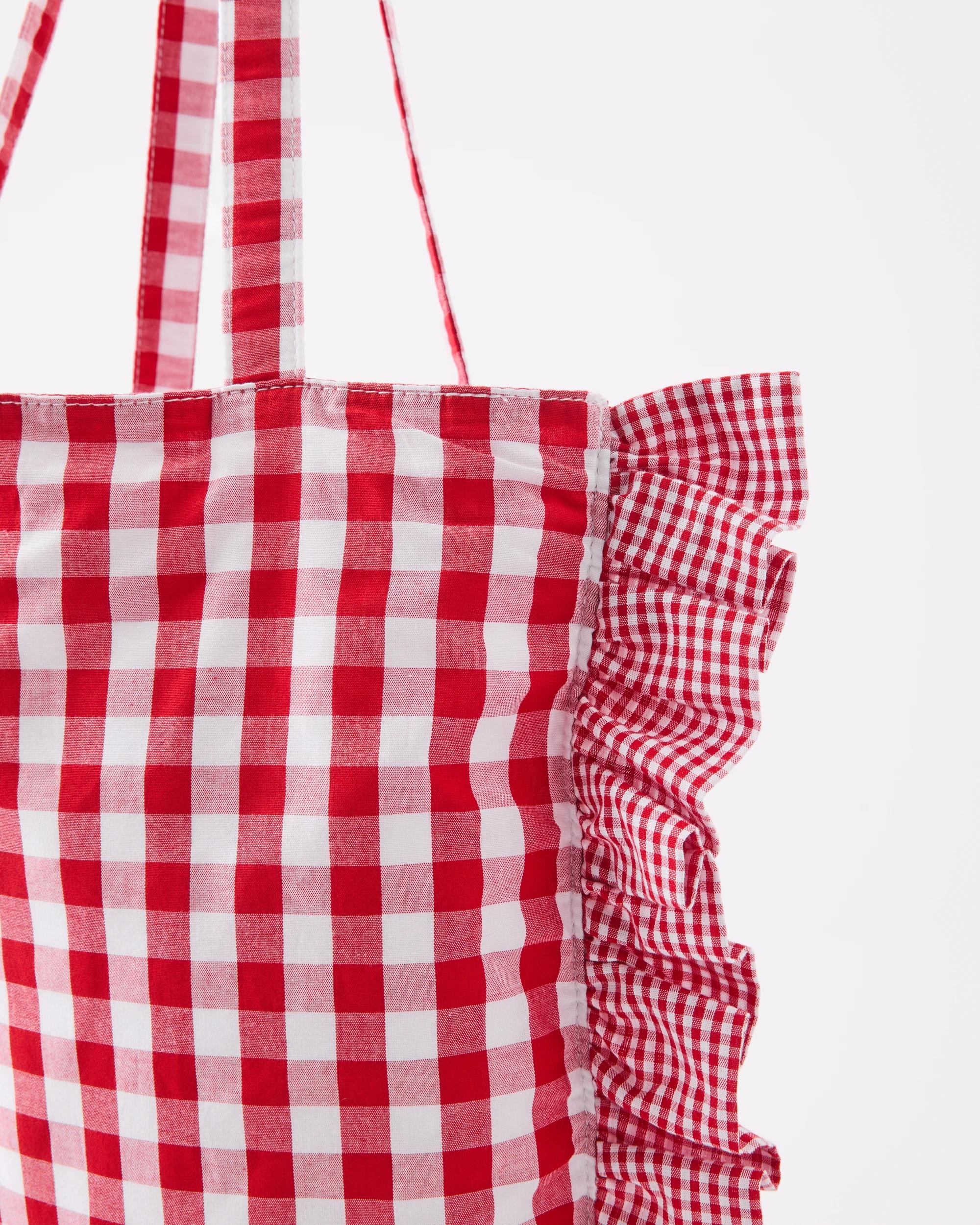 3 Fabric Ruffle Tote Bag Spice Red, 3 of 4