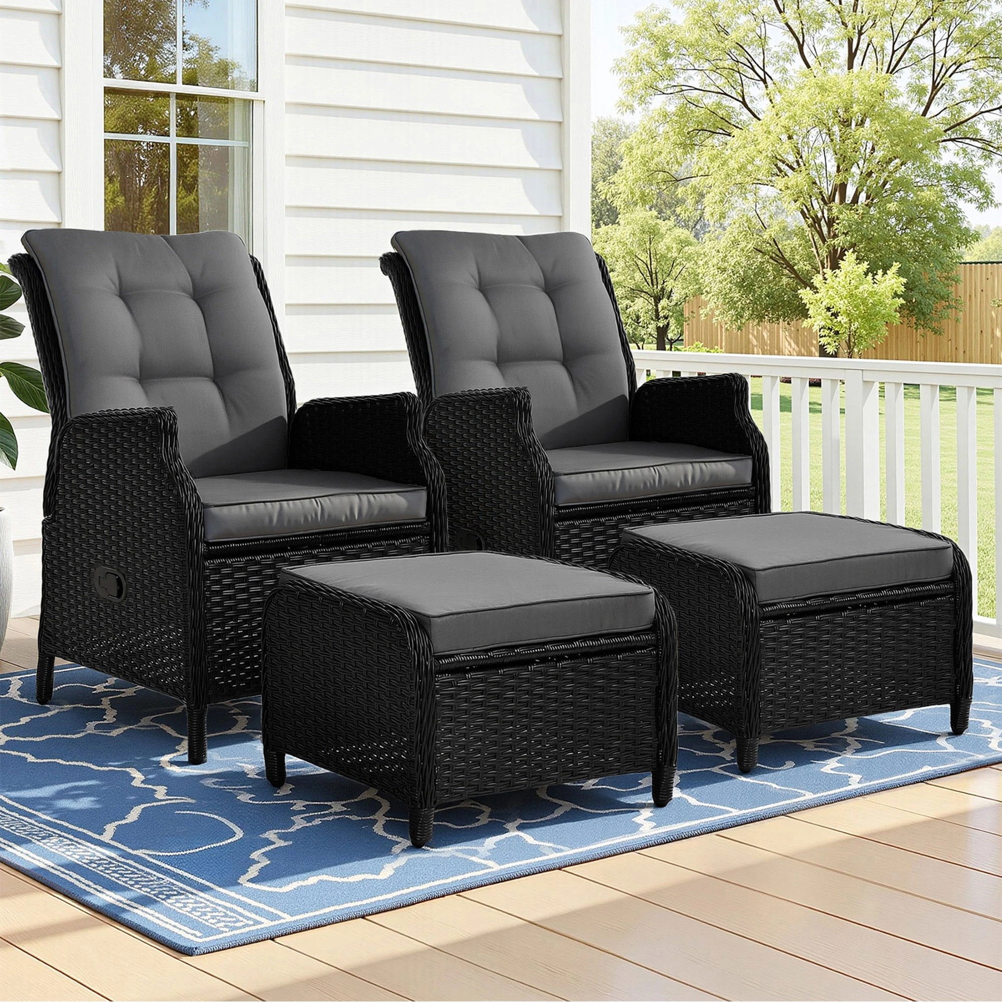 8 Gardeon 2PC Recliner Chair Sun lounge Wicker Lounger Outdoor Furniture - Black, 8 of 8