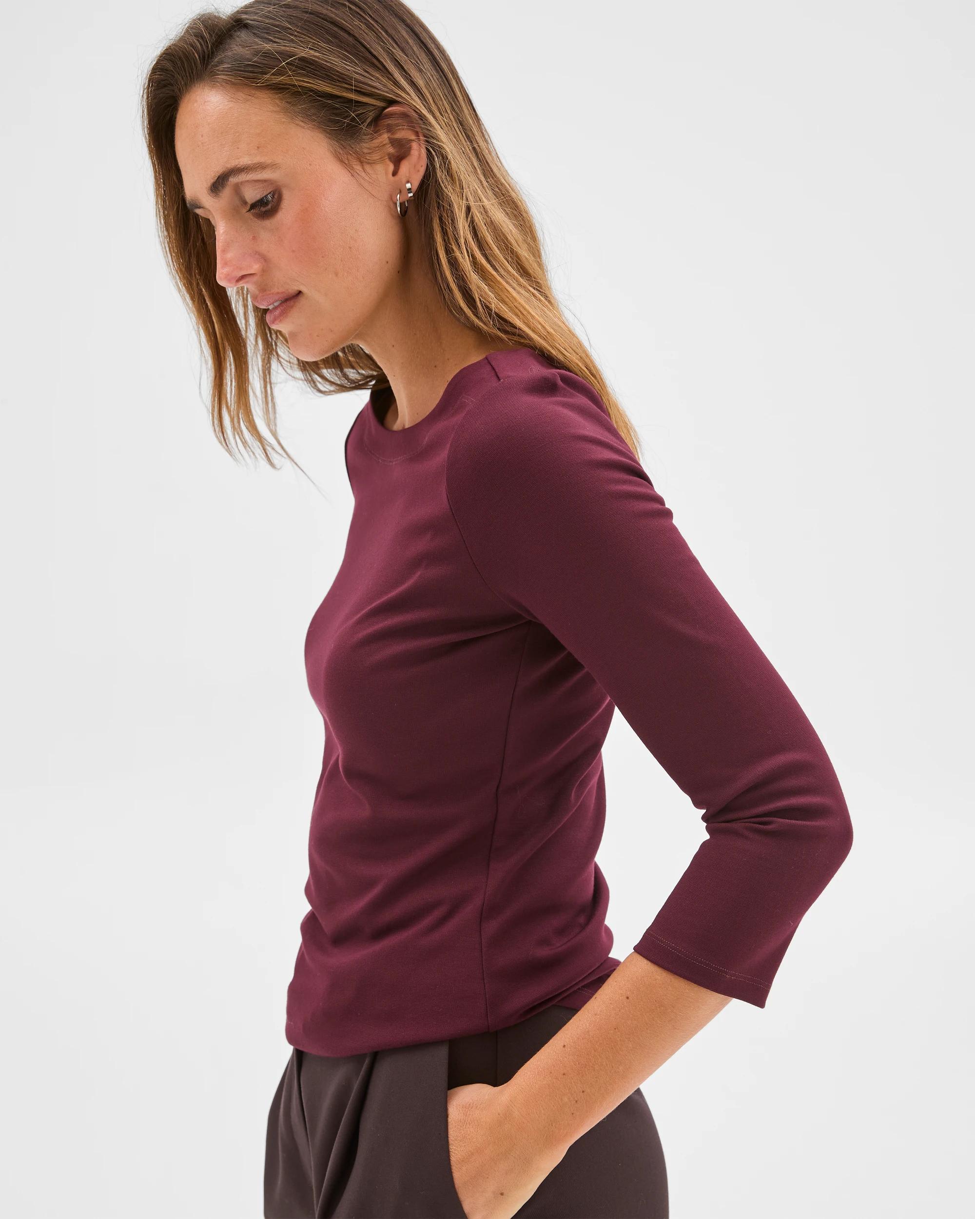3 Preview 3/4 Sleeve Boat Neck Ponte T-Shirt PINOT, 3 of 6