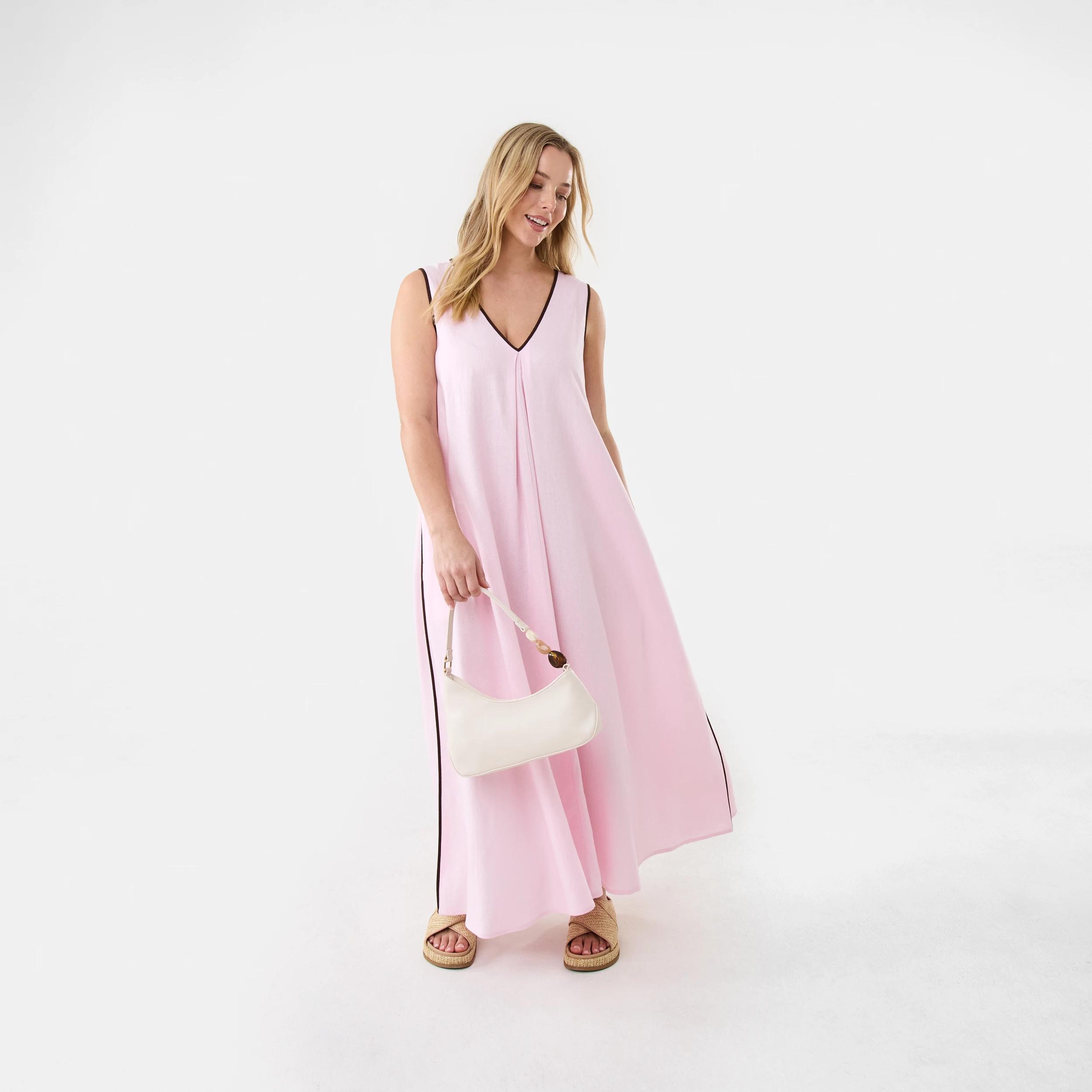 9 Sleeveless Trim Detail Maxi Dress Chery Pink, 9 of 10