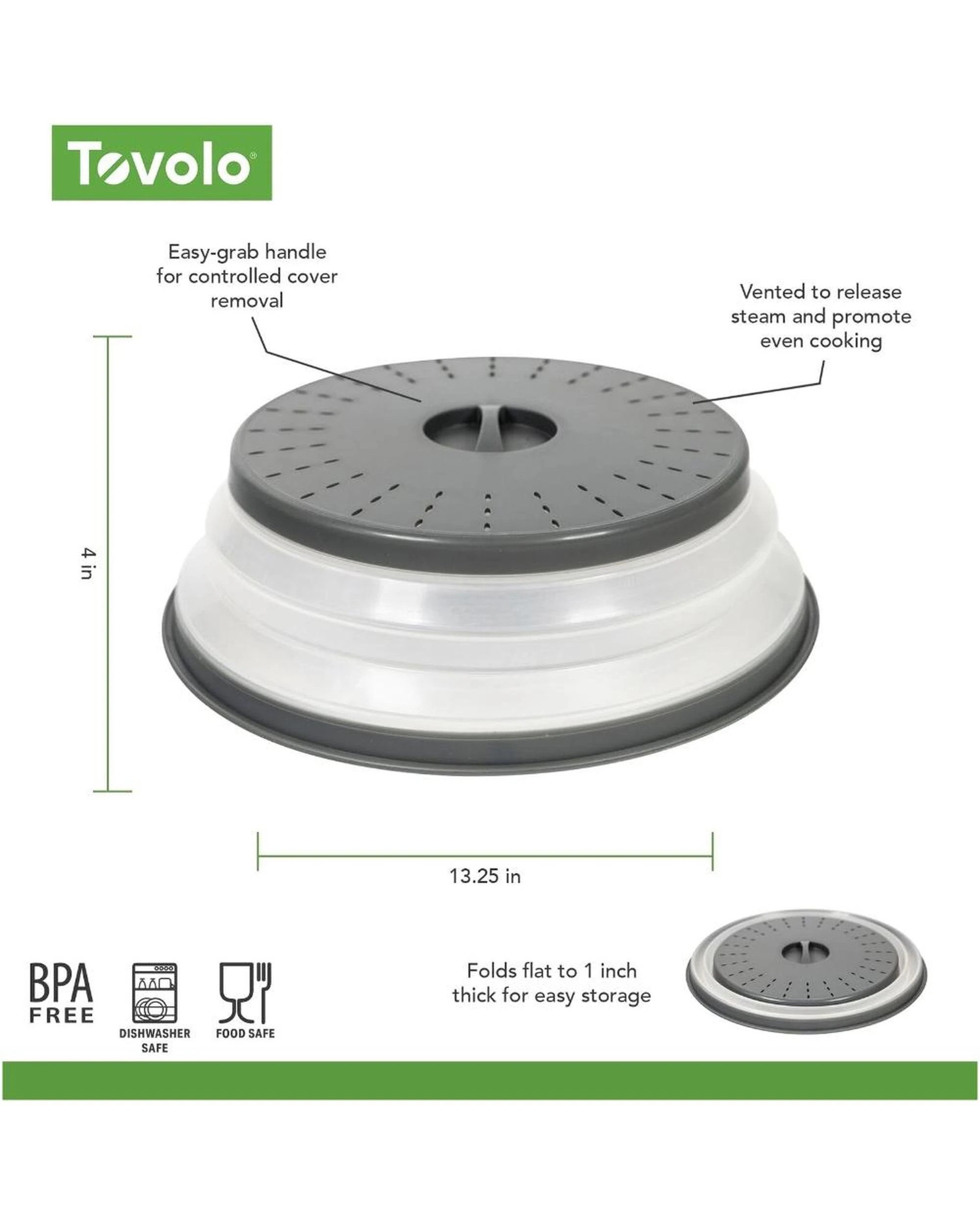 8 Tovolo Collapsible Microwave Food Cover AntiSplatter 31.5cm Large  Charcoal, 8 of 8