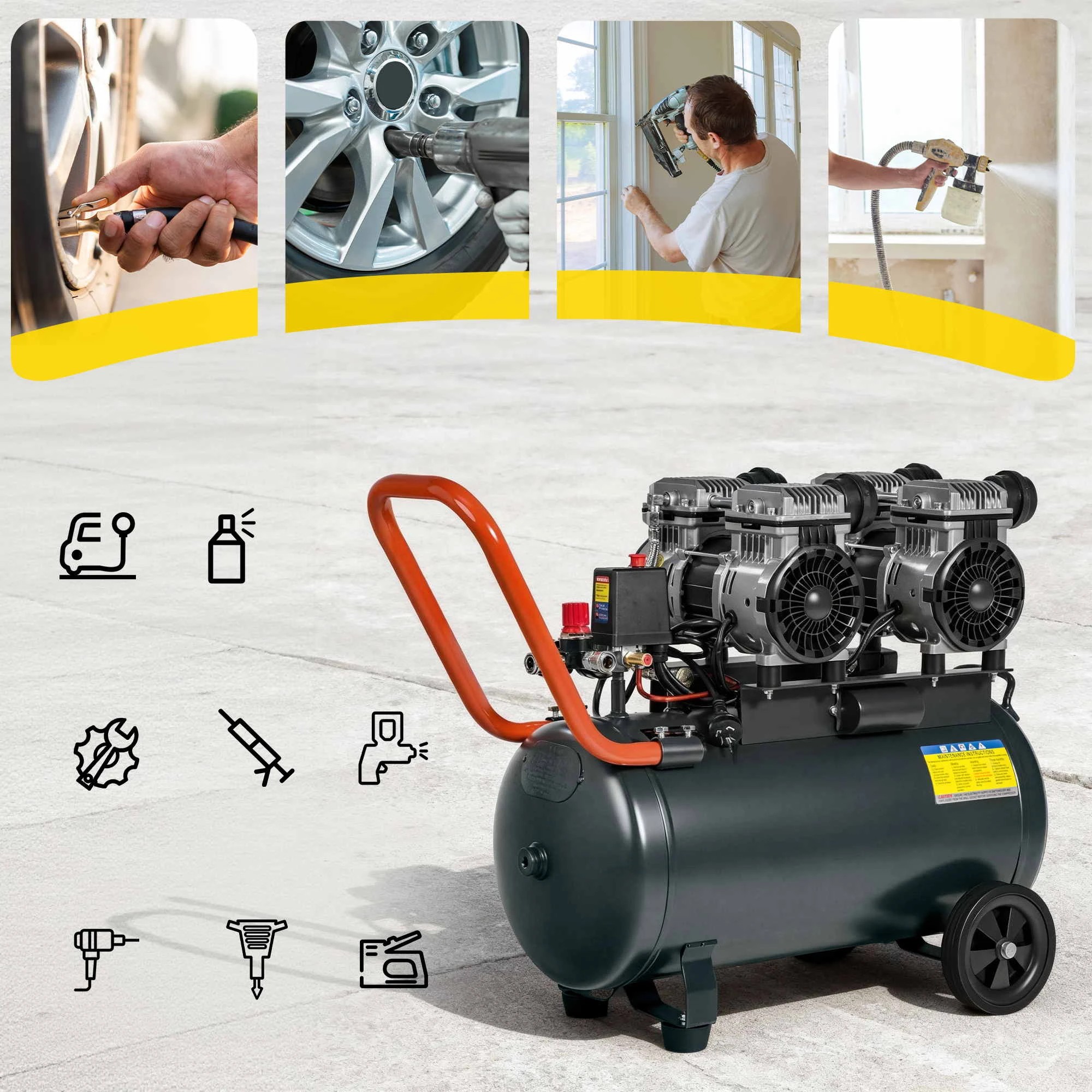 7 Giantz 50L Air Compressor Quiet 3.0HP Oil-Free Portable Tyre Inflator 200L/Min - Grey, 7 of 8