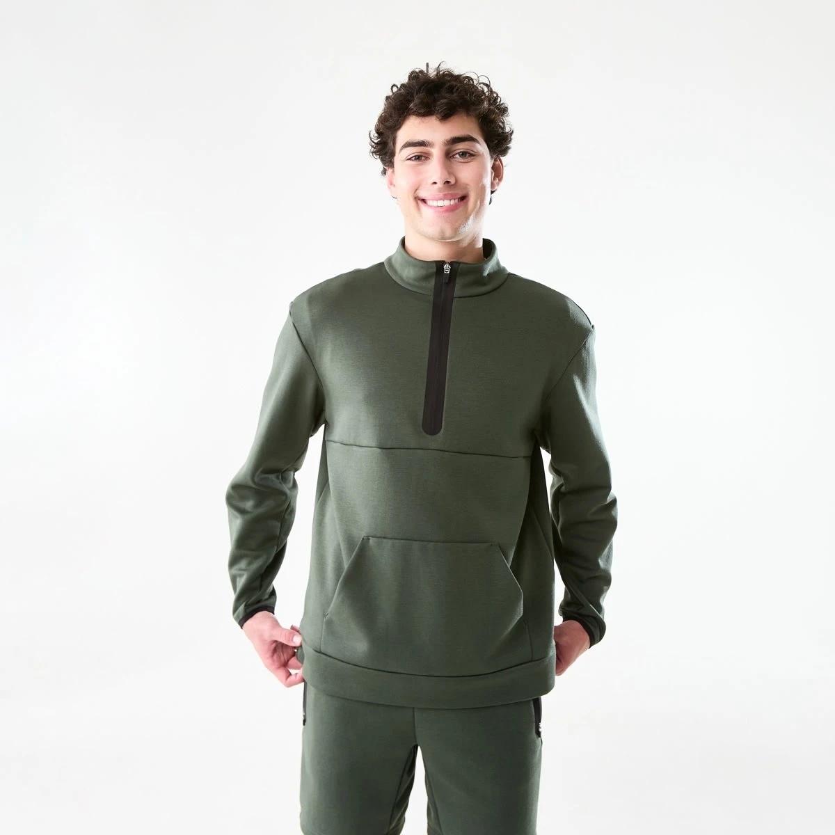 1 Active Mens Sports Half Zip Pullover Deepst Grn, 1 of 7