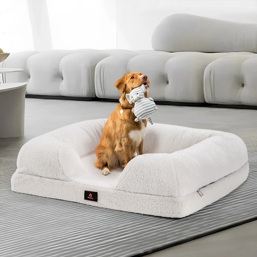 3 Petzly Memory Foam Dog Bed Pet Sofa Calming Bed Washable Removable X Large - White, 3 of 3