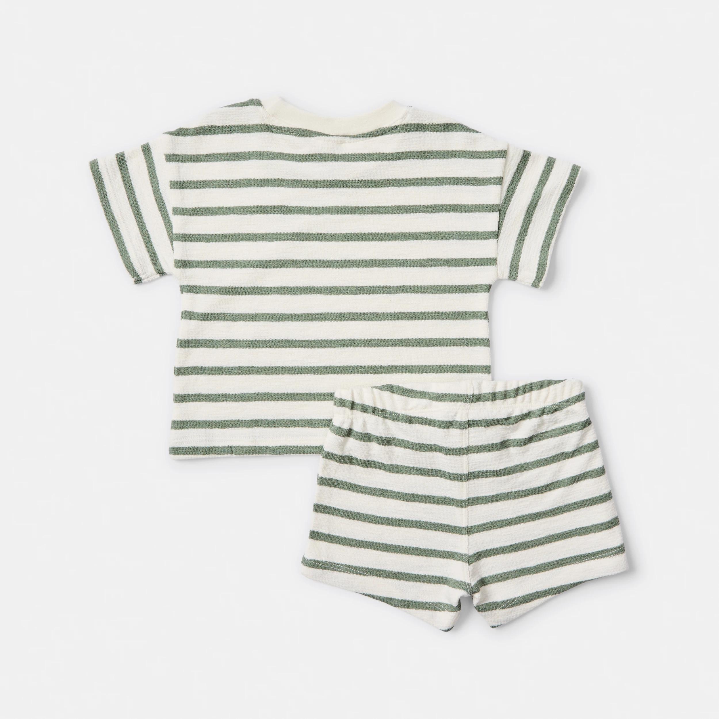 2 Short Sleeve Textured Set GREEN STRIPE, 2 of 6