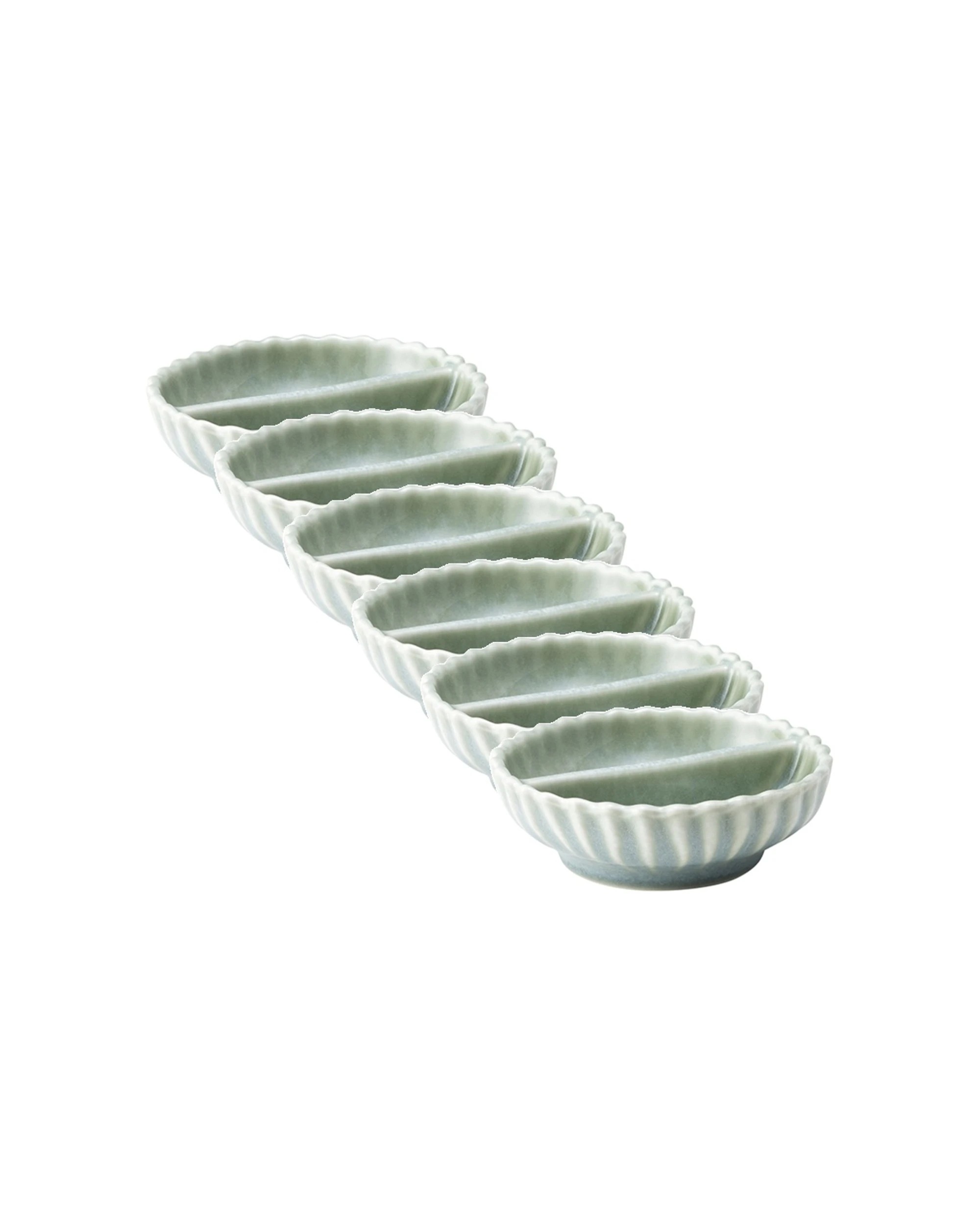 1 Ecology 6PK Ritual Rippled Porcelain Salt & Pepper Pinch Dish Tableware Set 9.5cm - Green, 1 of 4
