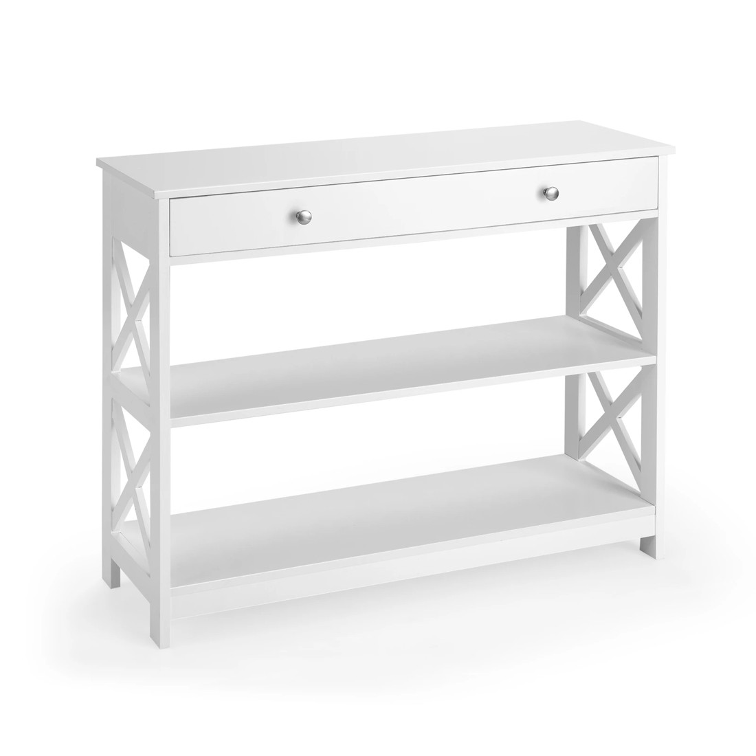 1 Costway 3-Tier Console Table w/Drawer Display Table - White, 1 of 10