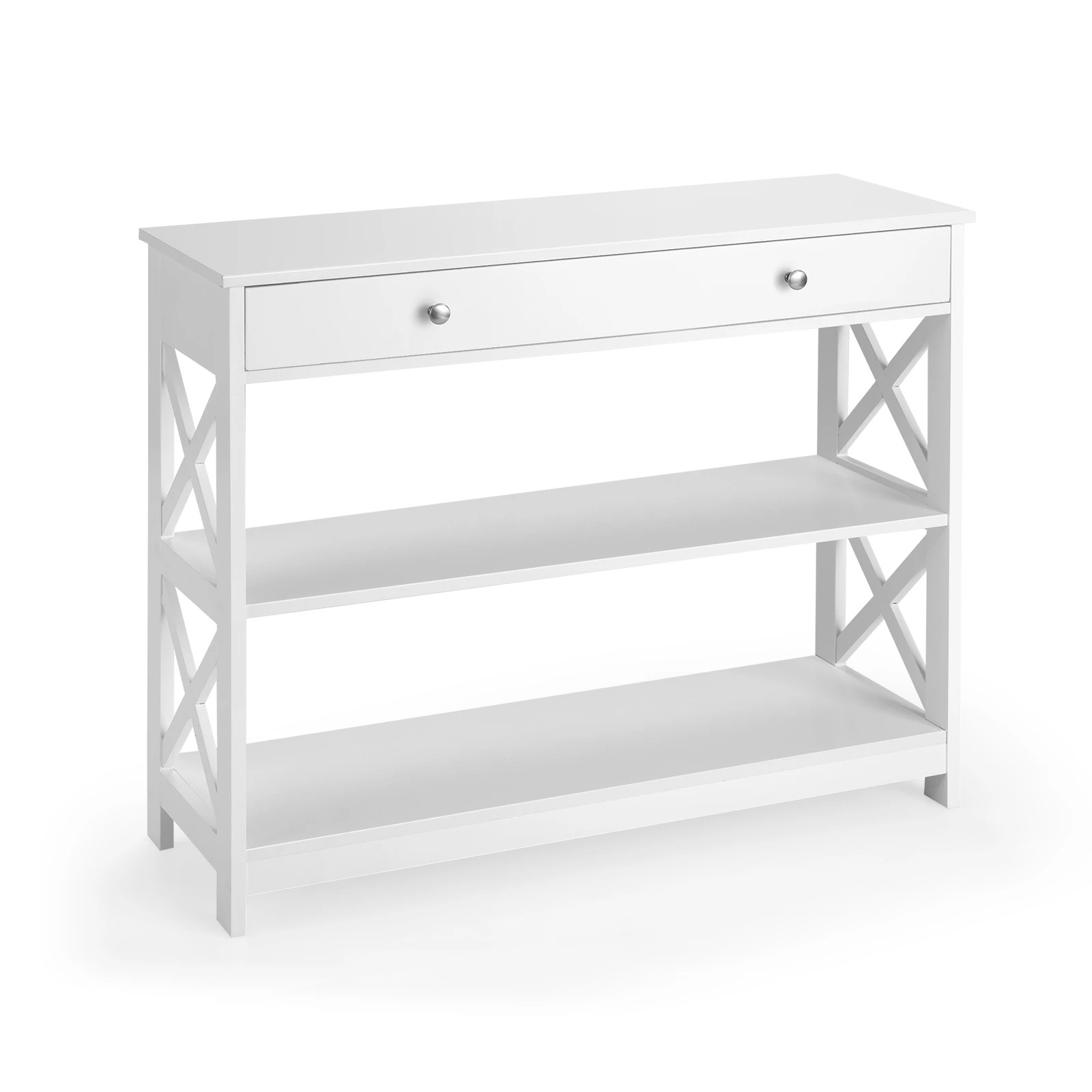 1 Costway 3-Tier Console Table w/Drawer Display Table - White, 1 of 10