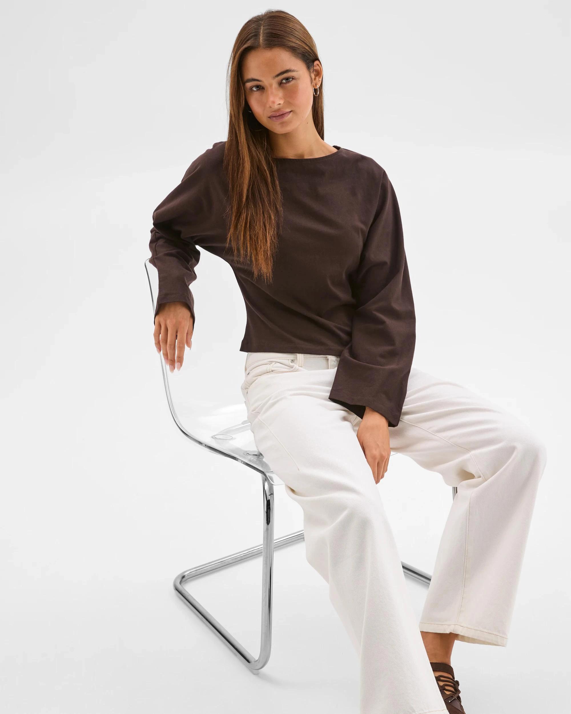 4 Lily Loves Australian Cotton Cinch In Long Sleeve Top TRUFFLE, 4 of 7