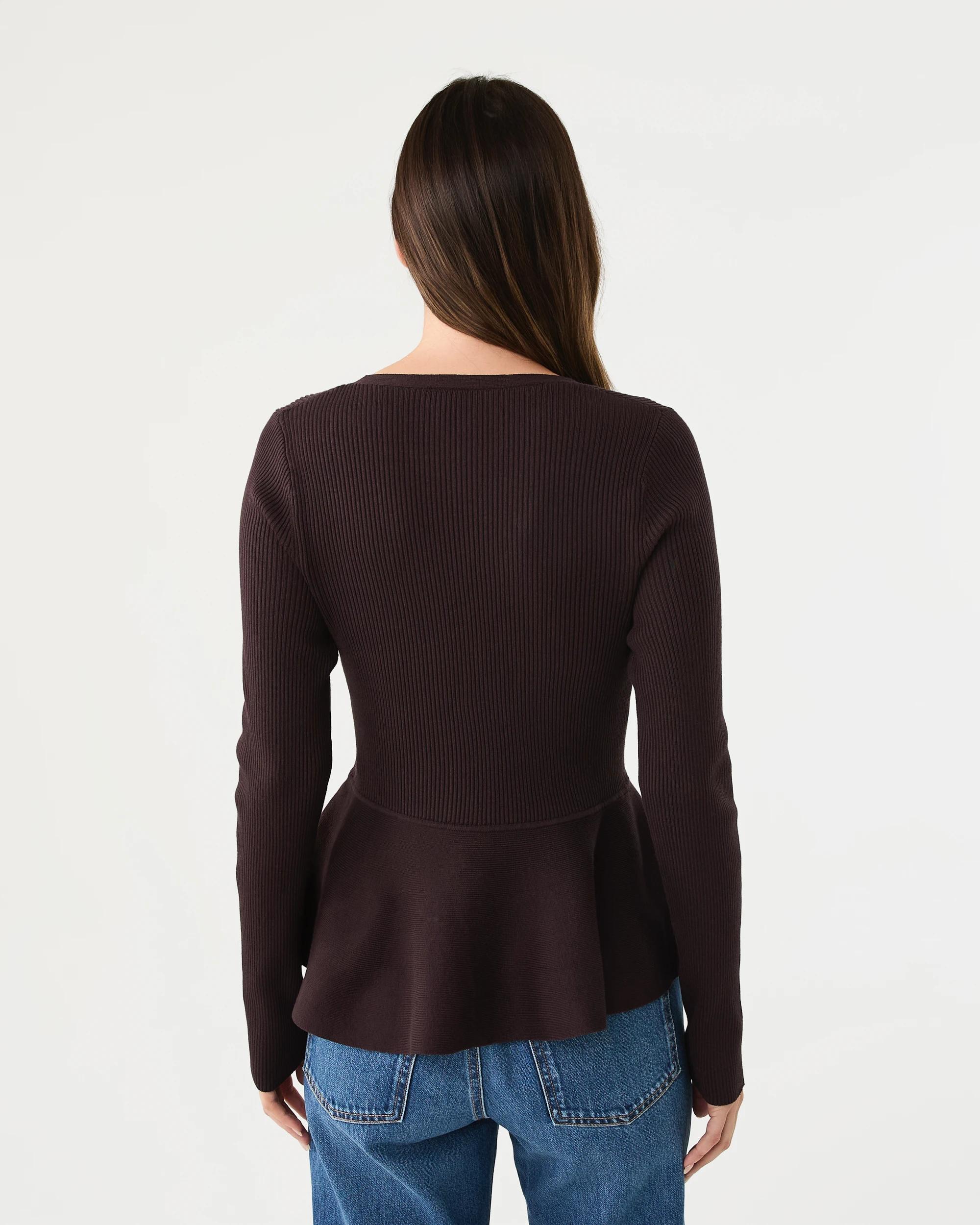 3 Long Sleeve Fitted Peplum Top Choc Plum, 3 of 8