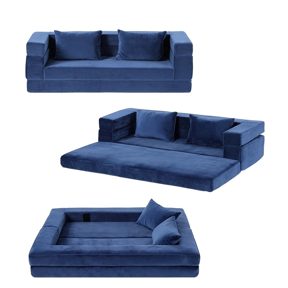 3 Artiss Convertible Folding Sofa Bed Pull Out Mattress Foldable Lounge Couch - Blue, 3 of 10