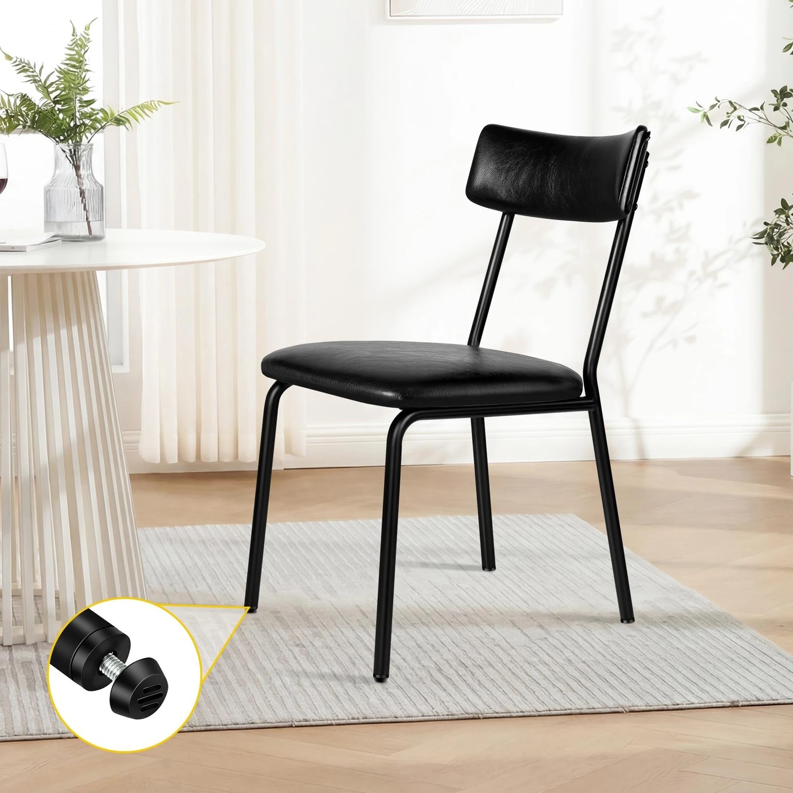4 Alfordson 2x Dining Chairs Accent Kitchen Lounge Curved Back PU Leather - Black, 4 of 10