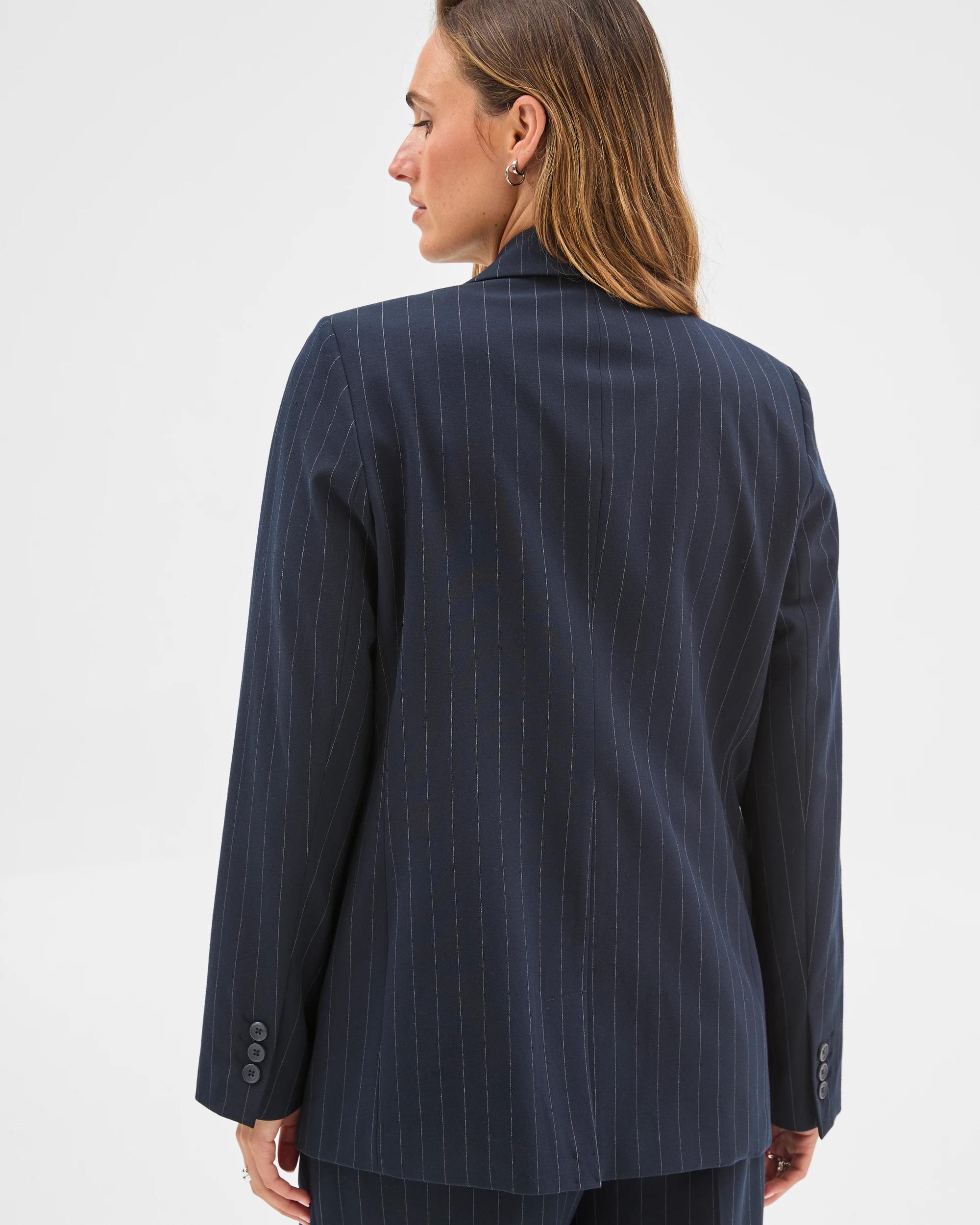 6 Preview Single Breasted Tailored Blazer NAVY PINSTRIPE, 6 of 6