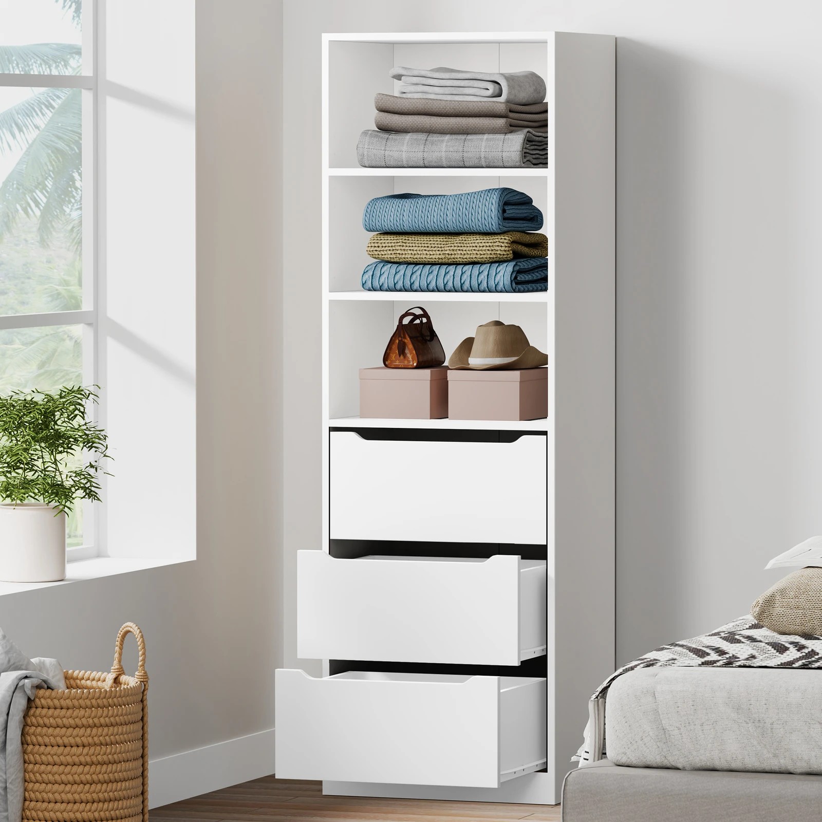 2 Alfordson Wardrobe Clothes Storage Cabinet Closet Organizer 3 Drawers - White, 2 of 10