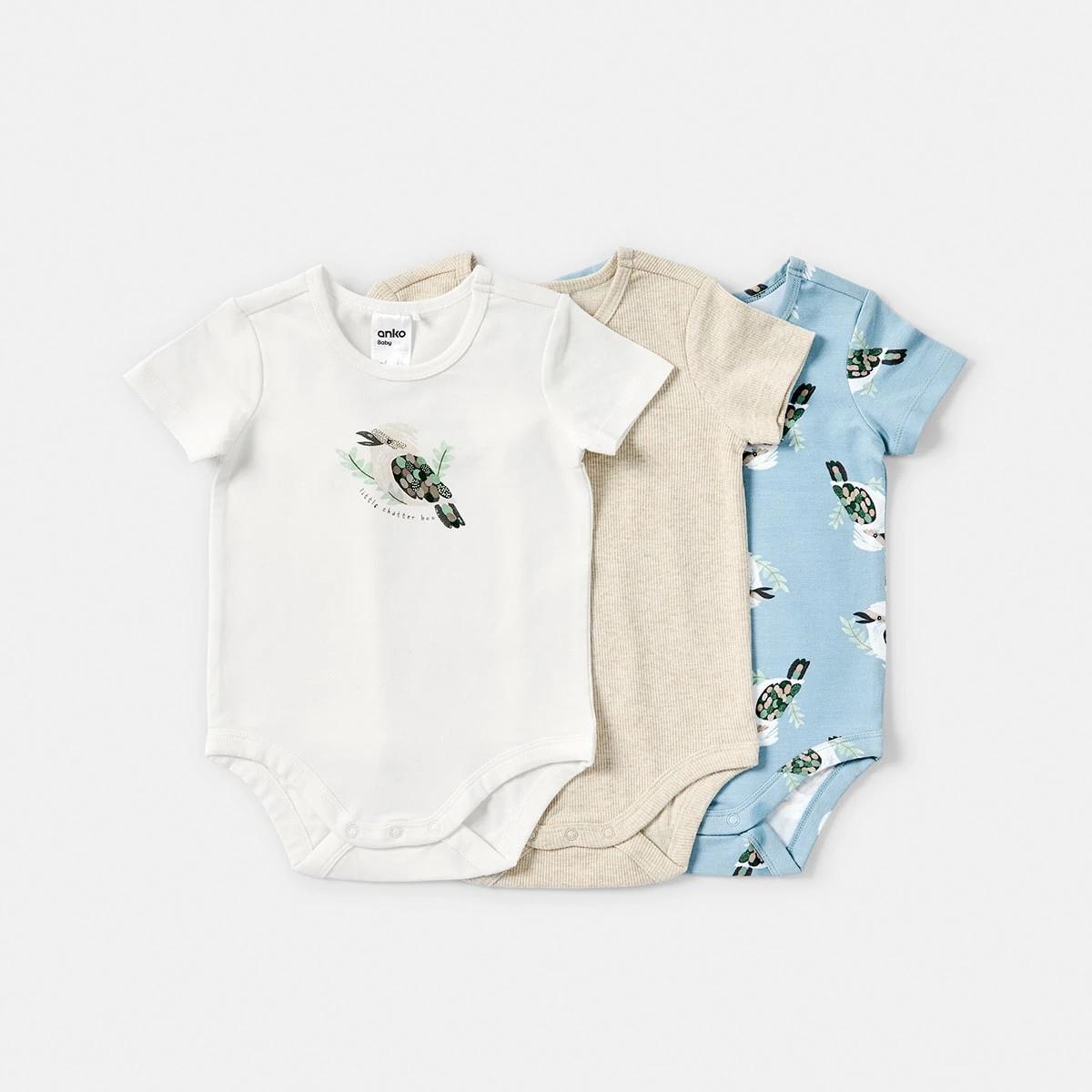 1 3 Pack Short Sleeve Bodysuits Kookaburra, 1 of 8