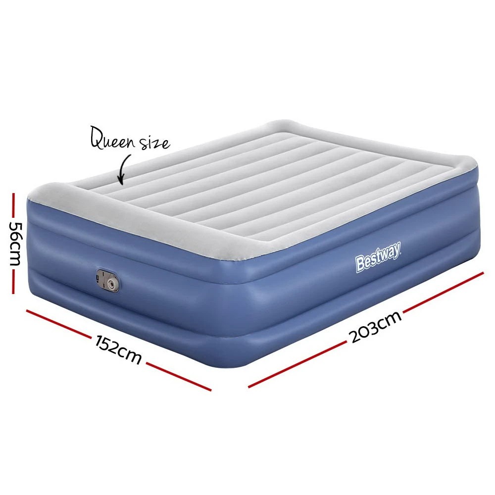 2 Bestway Air Mattress Queen Inflatable Bed 56cm Airbed 56cm - Queen Bed - Blue, 2 of 6