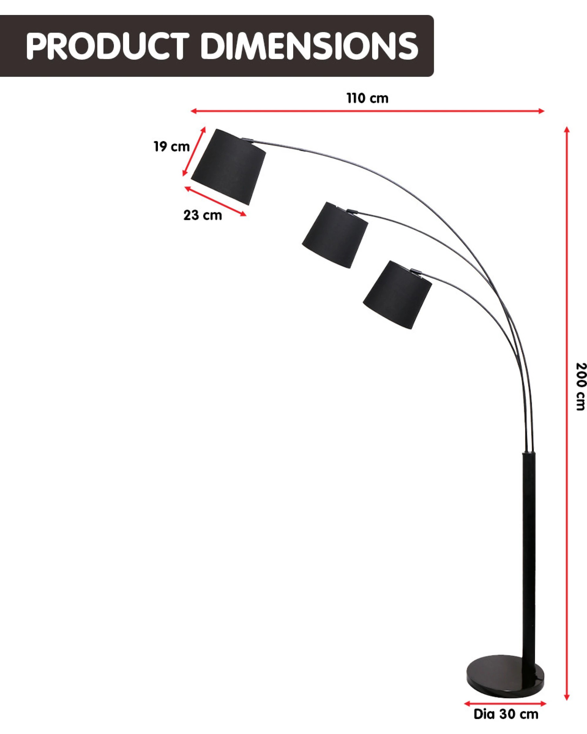 3 Sarantino 3-Light Arc Floor Lamp Adjustable Black 3 Shades, 3 of 6