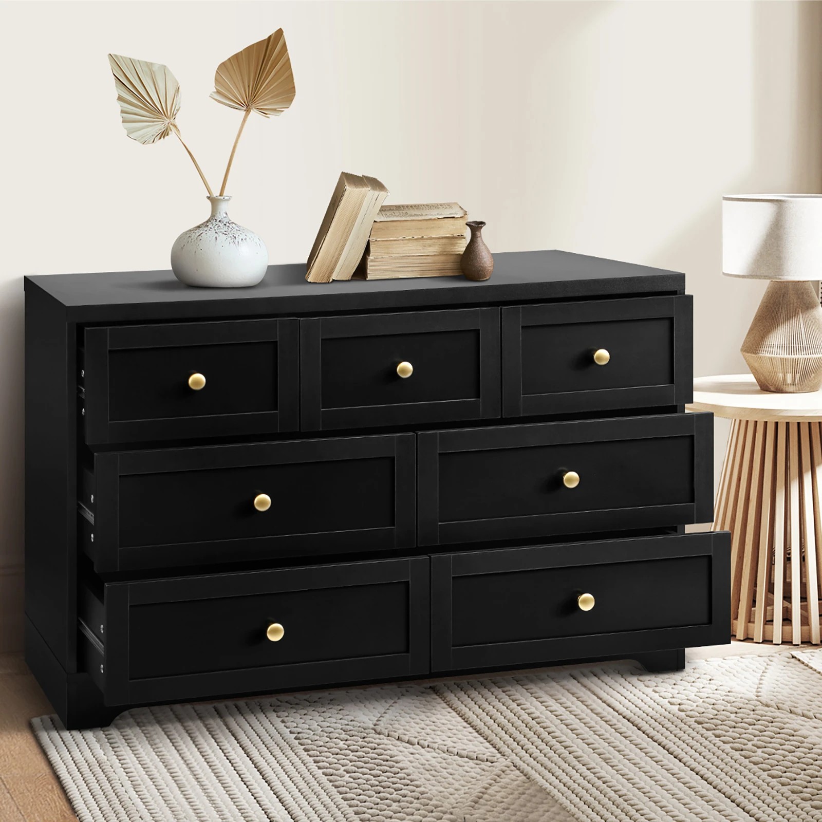 3 Oikiture 7 Chest of Drawers Lowboy Dresser Table Storage Cabinet - Black, 3 of 9