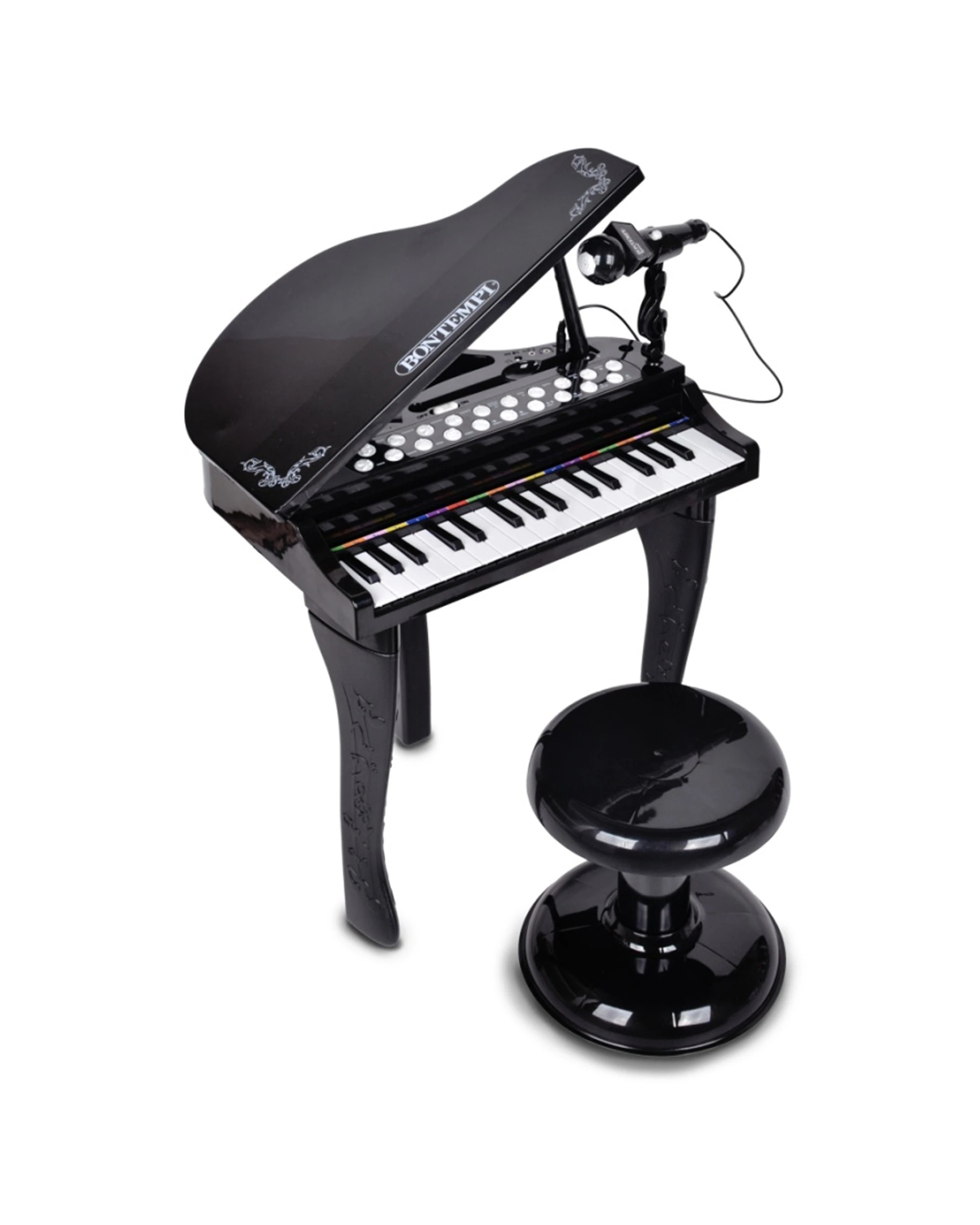 1 Bontempi Electronic Grand Piano 32-Key With Microphone Stool Light Effects - Black, 1 of 4