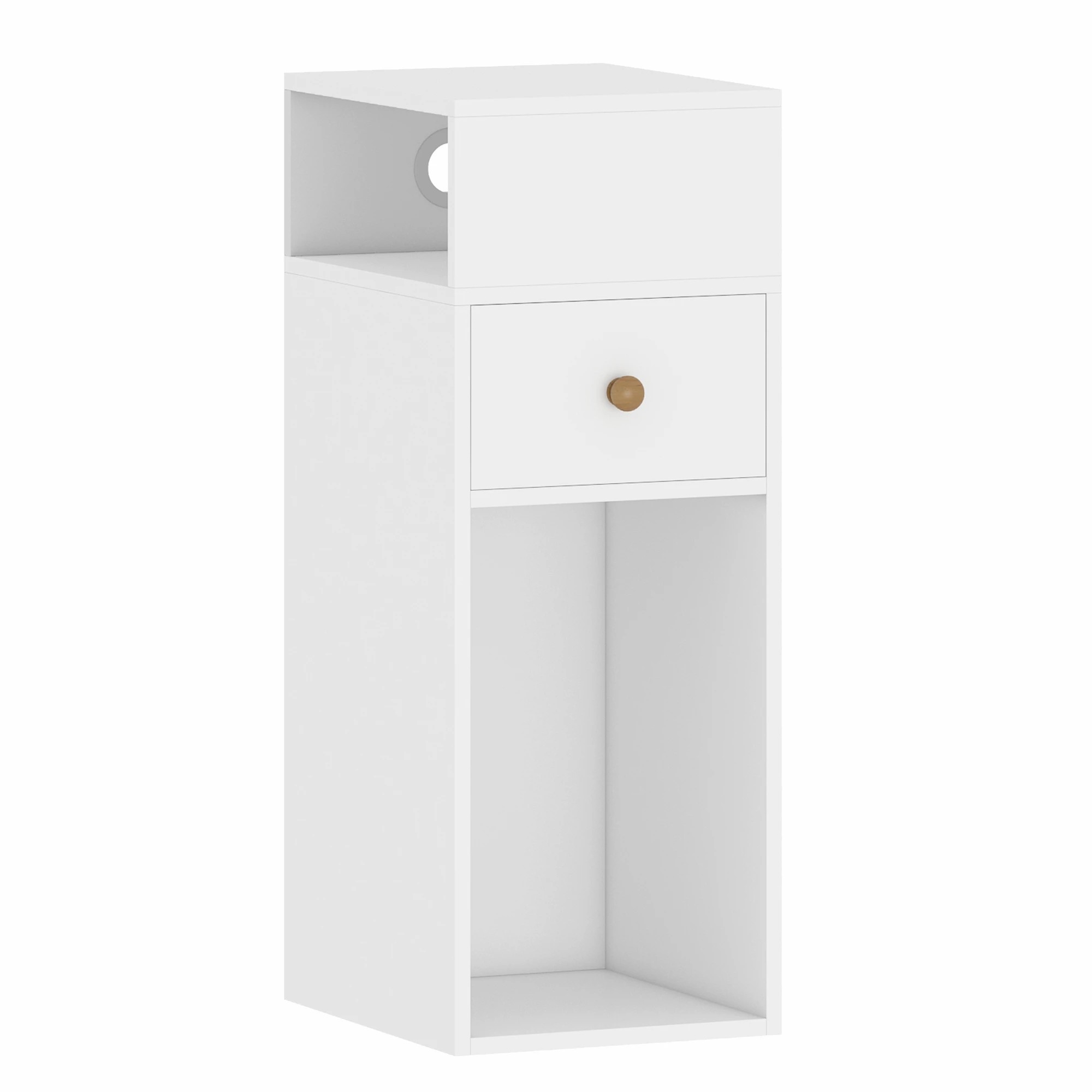 1 Advwin Side Table 25cm Narrow Sofa End Table w/ Side Shelf & Drawer Slim Bedside Table - White, 1 of 10