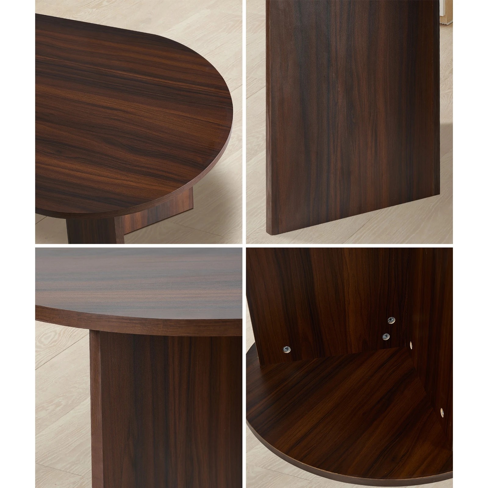 4 Oikiture Coffee Table Sofa End Table Oval Side Cafe Desk Timber
 - Brown, 4 of 10