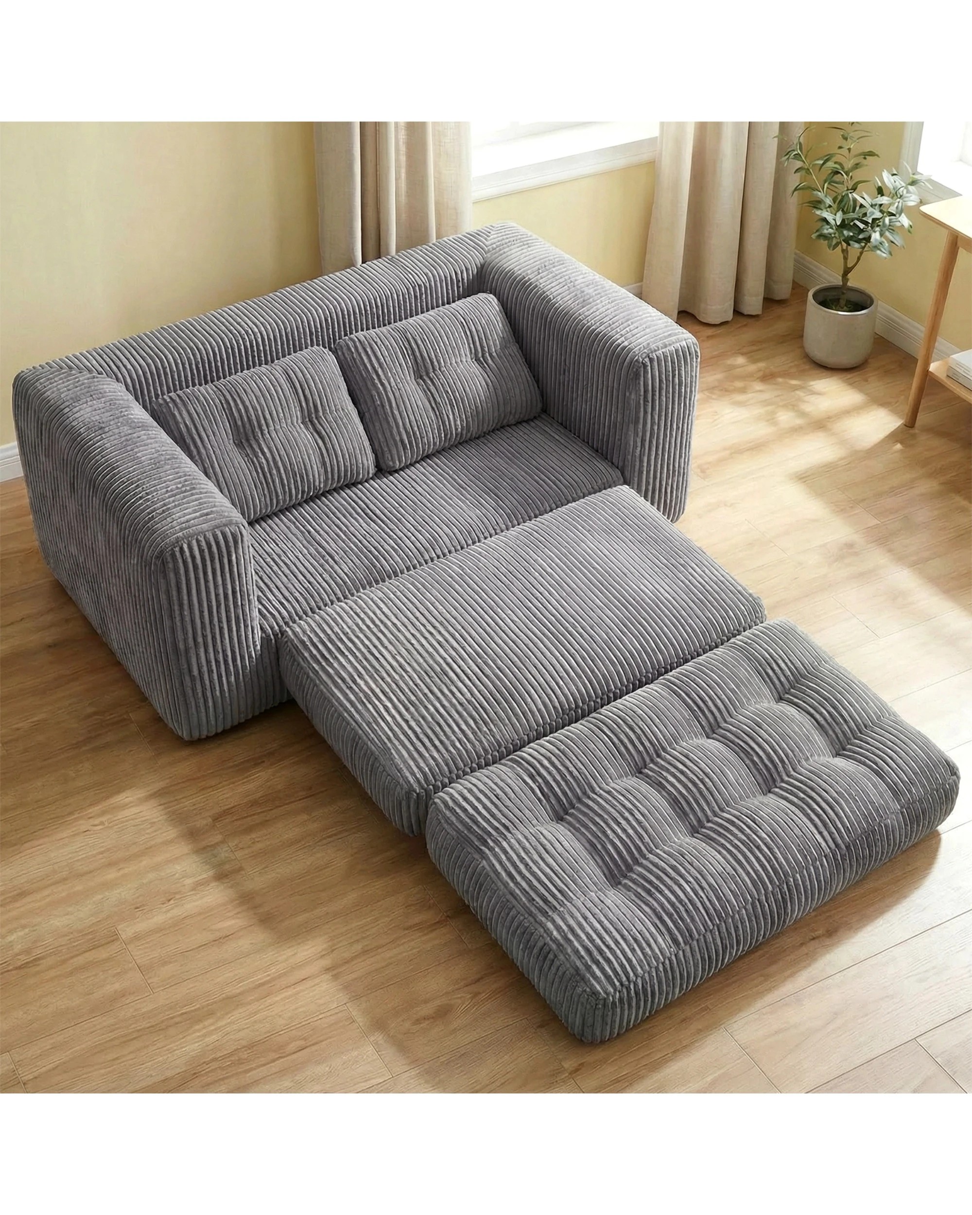 5 Advwin Folding Sofa Bed 2 in 1 Convertible Floor Loveseat Sofa Fold Out Corduroy Sleeper Couch with 2 Pillows, 5 of 10