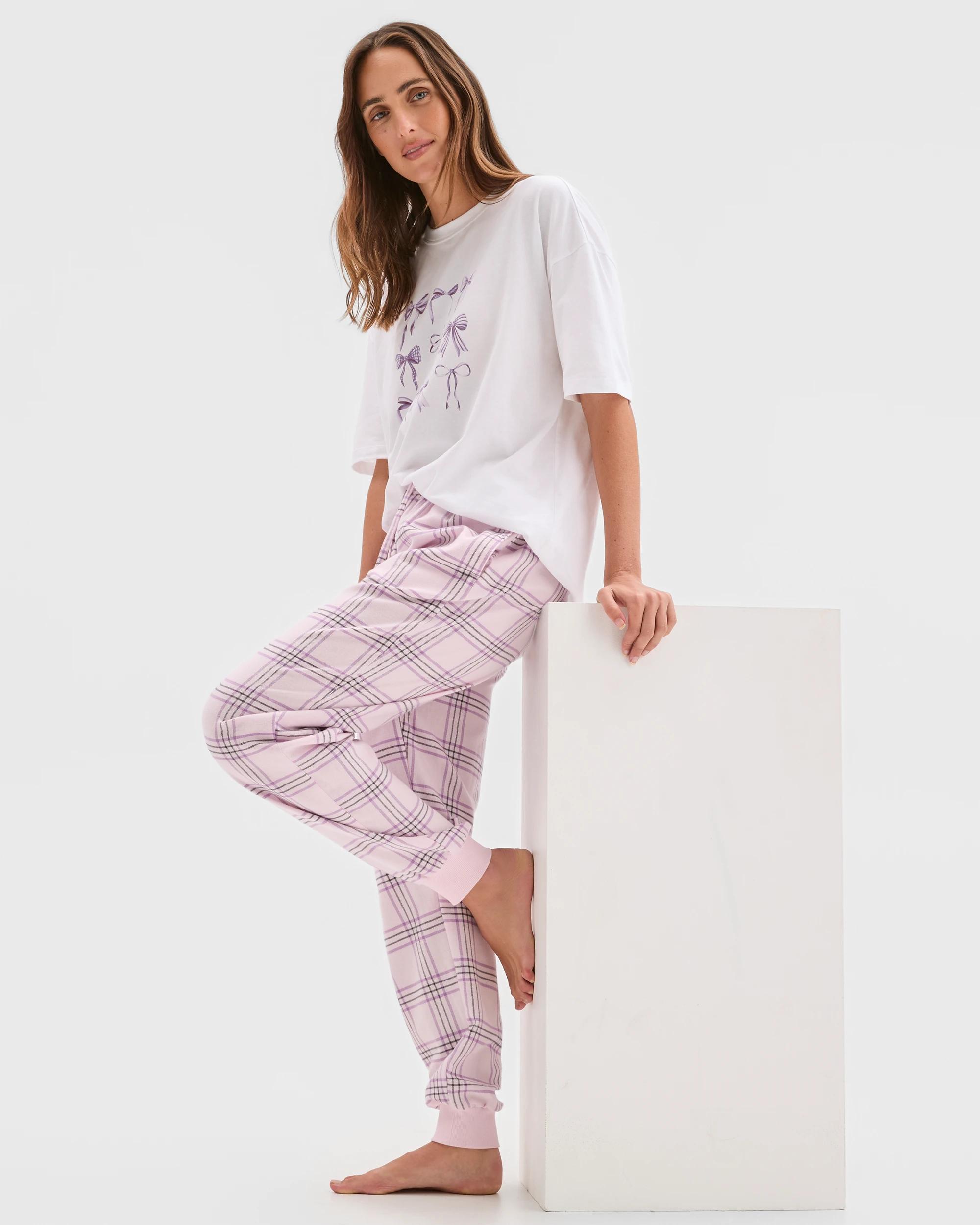 4 Target Woman Australian Cotton Flannelette Jogger Sleep Pants PINK CHECK, 4 of 5