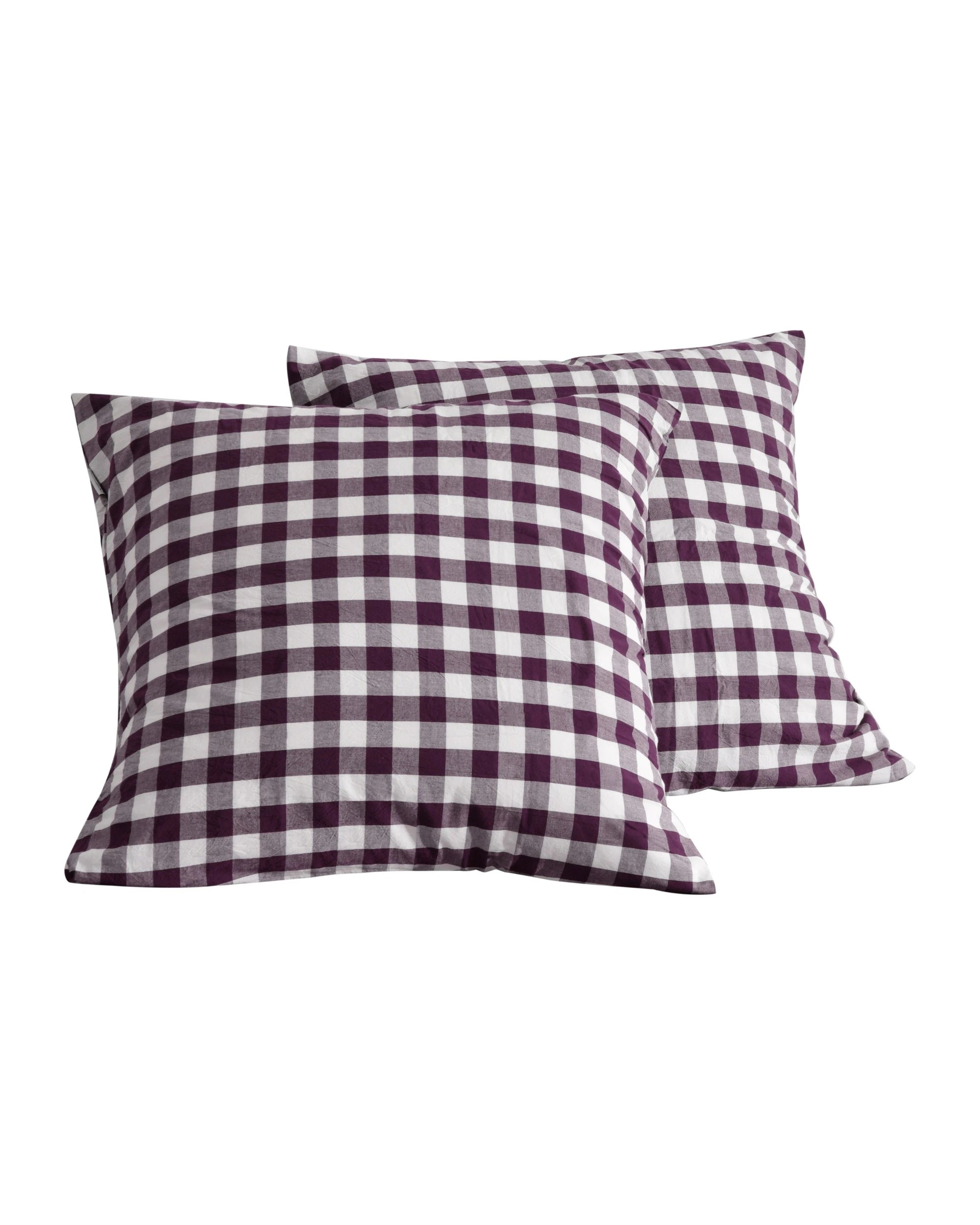 5 Dreamaker Twin Pack Lola Yarn Dyed Washed Cotton Gingham Euro Pillowcase - Plum, 5 of 5