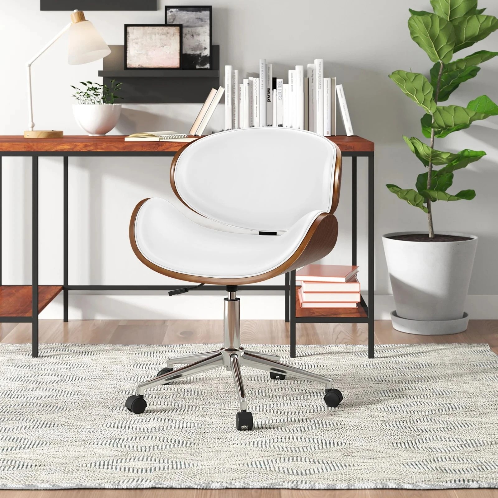 2 Alfordson Wooden Office Chair Computer Chairs Bentwood Seat Leather - White, 2 of 10