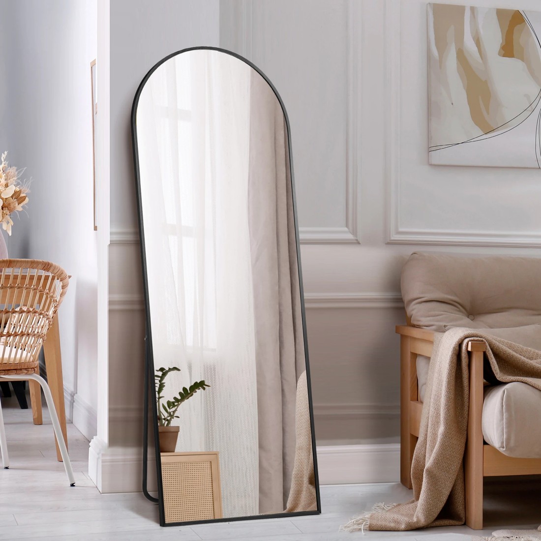 2 Oikiture Full Length Mirror 180x70cm Arched Dressing Floor Mirrors Free Standing
 - Black, 2 of 9
