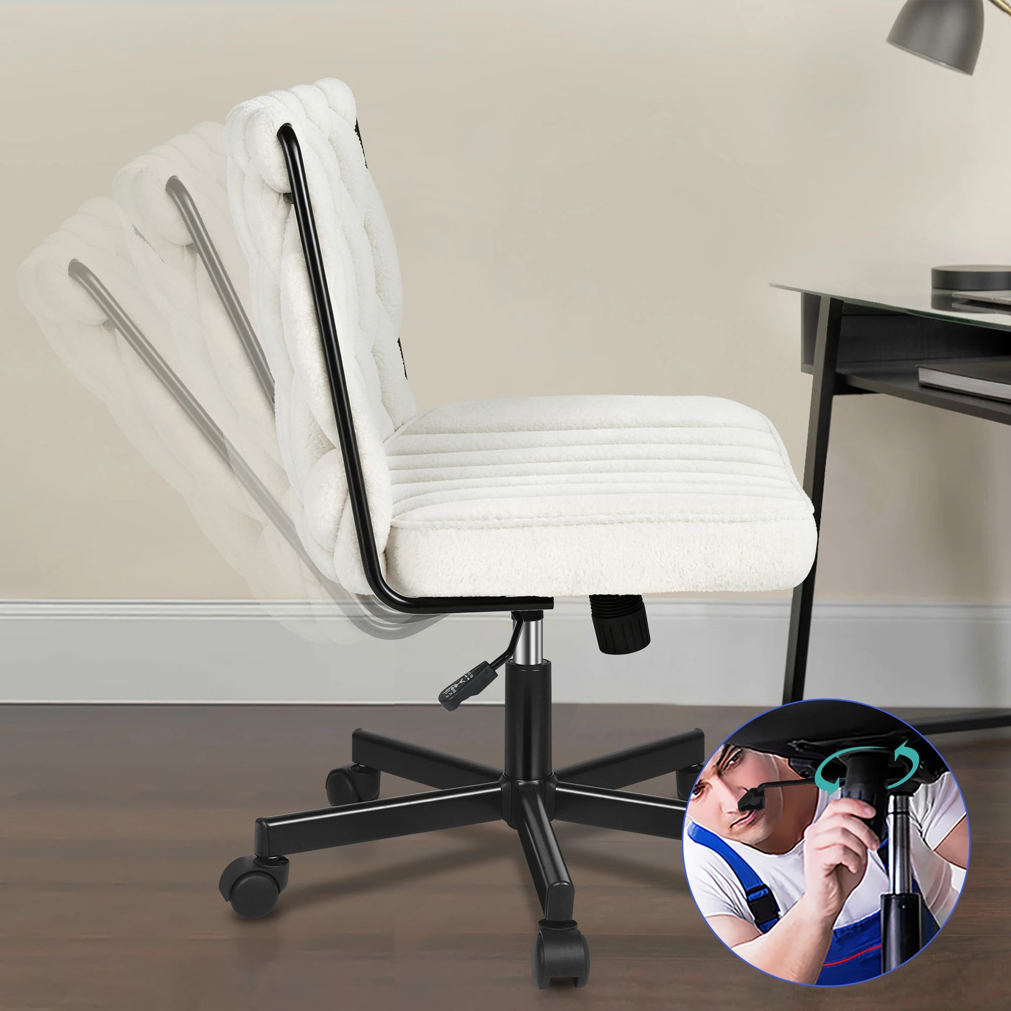5 Alfordson Armless Office Desk Chair Mid Back Wide Seat w/ Wheels Boucle - White, 5 of 10