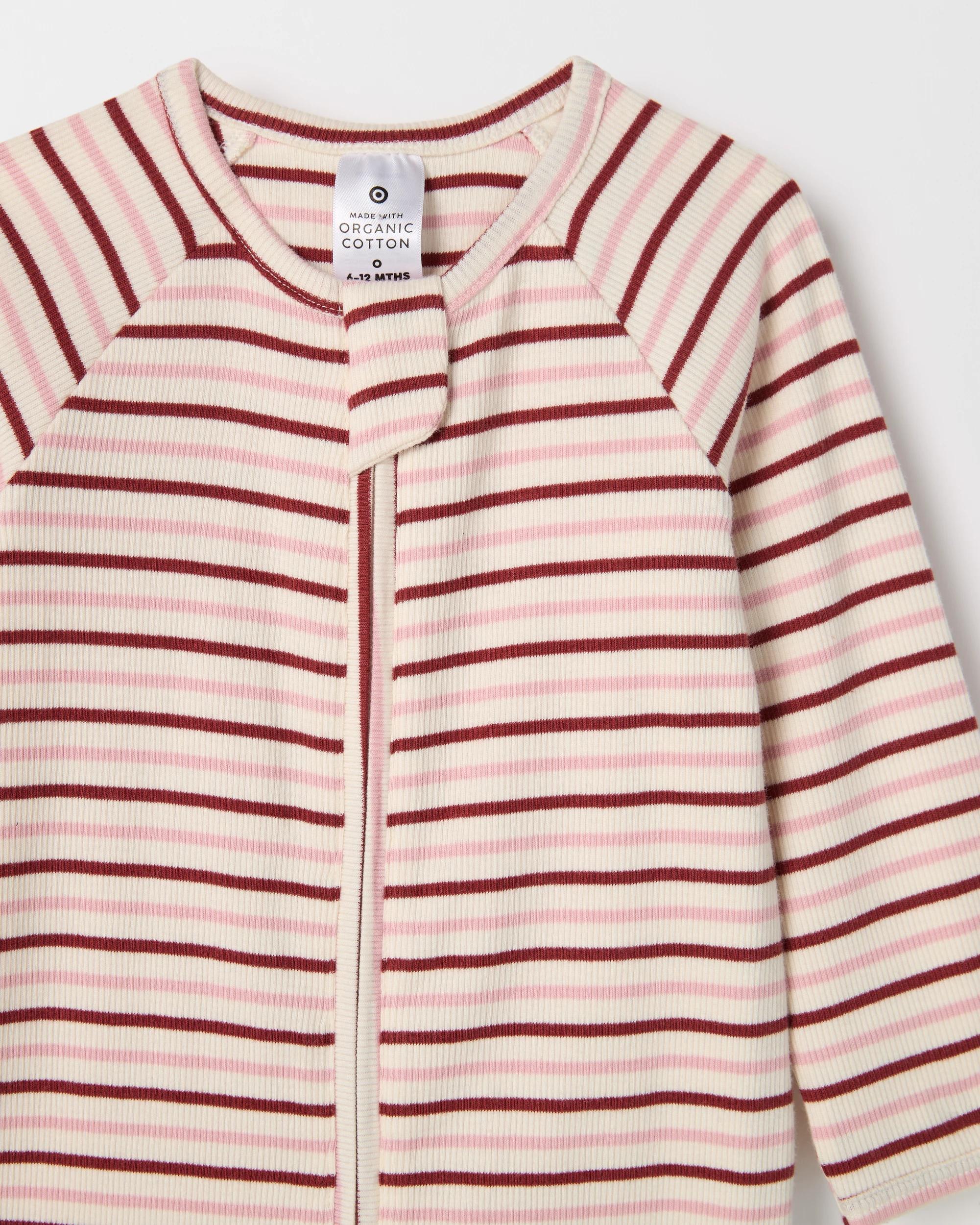 2 Target Baby Baby Organic Cotton Ribbed Zip Coverall PINK STRIPE GARDENIA, 2 of 2