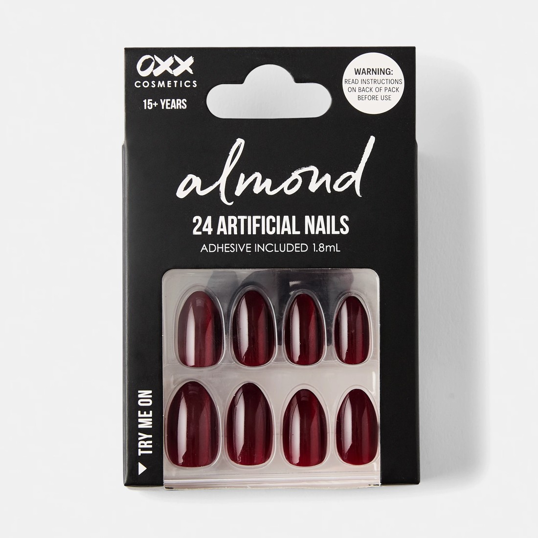1 OXX Cosmetics 24 Pack Artificial Nails with Adhesive - Almond Shape, Red, 1 of 5
