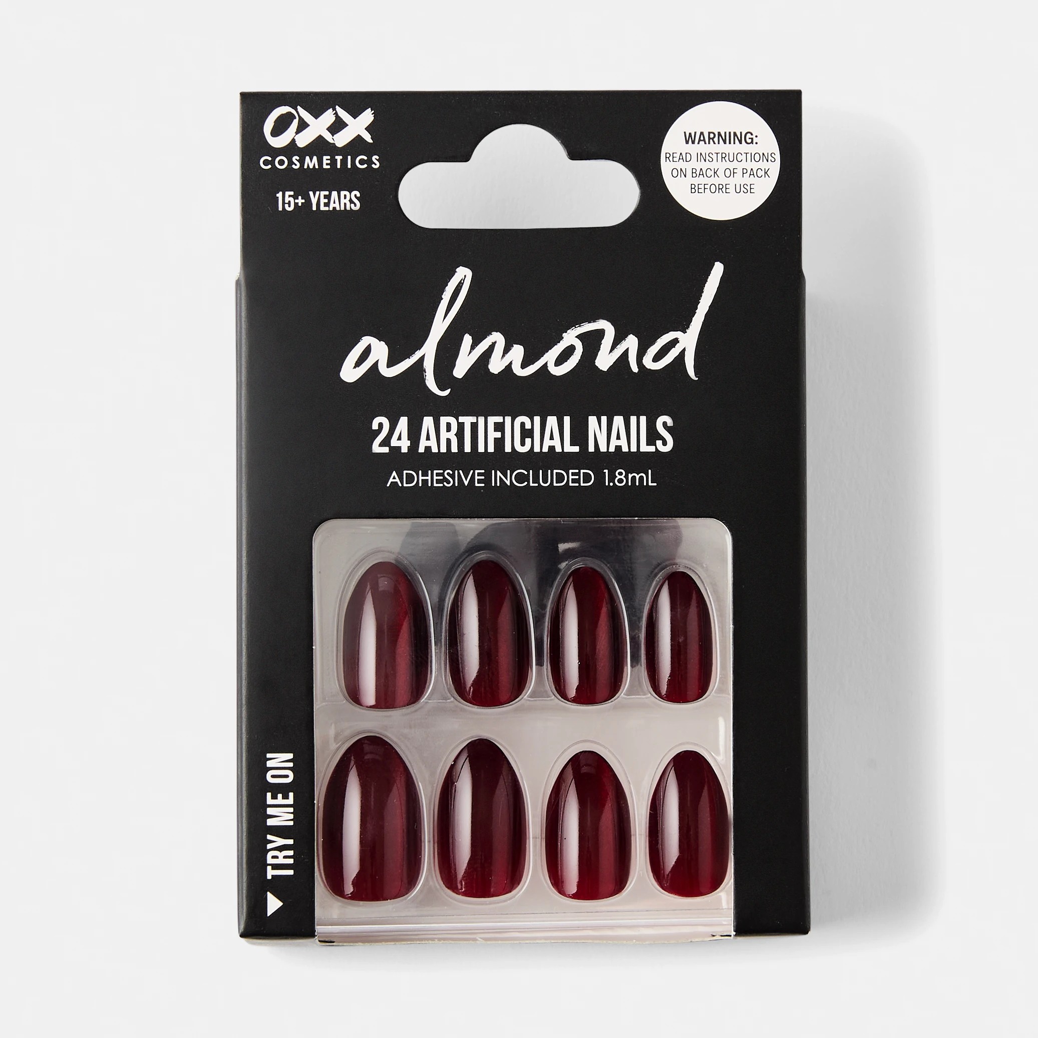 1 OXX Cosmetics 24 Pack Artificial Nails with Adhesive - Almond Shape, Red, 1 of 5