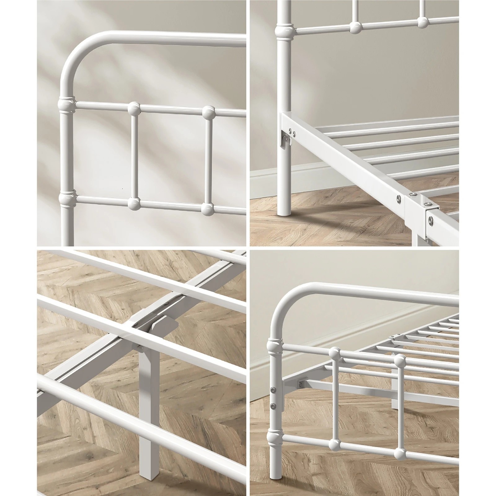 4 Oikiture Bed Frame Metal Bed Base King Single Size Bed Platform
 - White, 4 of 9