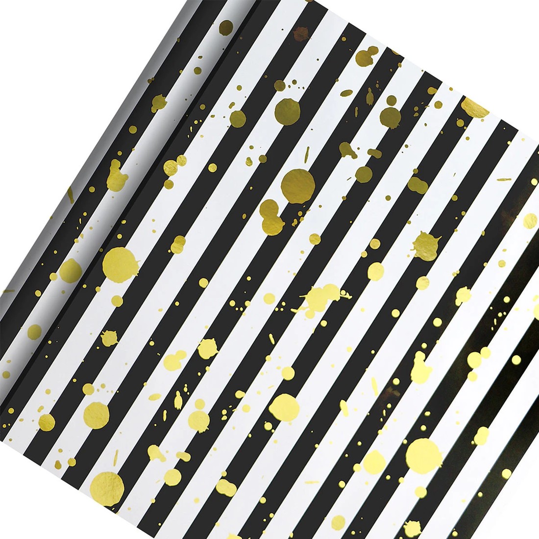 1 Hallmark Luxury Foil Gift Wrap Roll - Gold Splash & Stripes, 1 of 3
