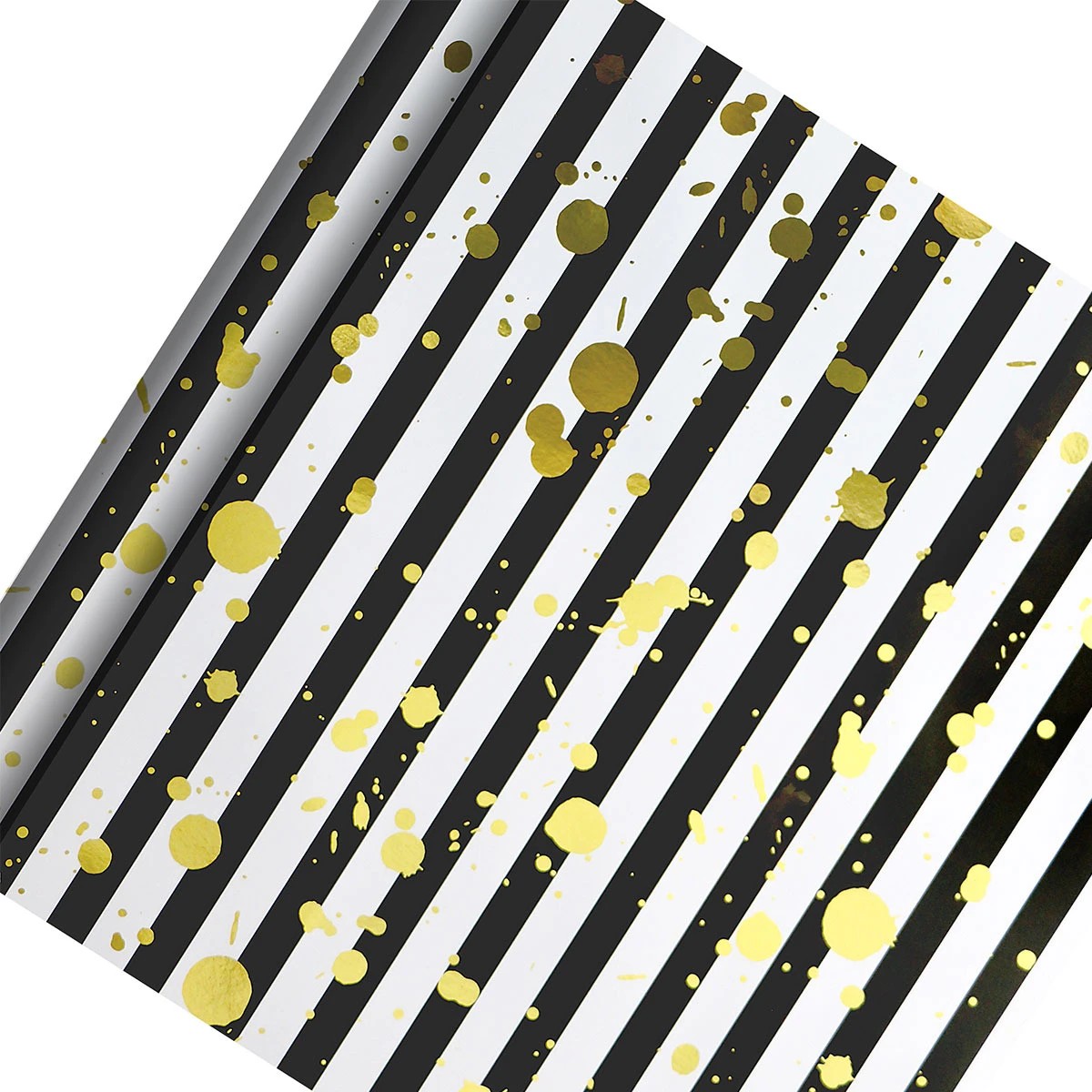 1 Hallmark Luxury Foil Gift Wrap Roll - Gold Splash & Stripes, 1 of 3
