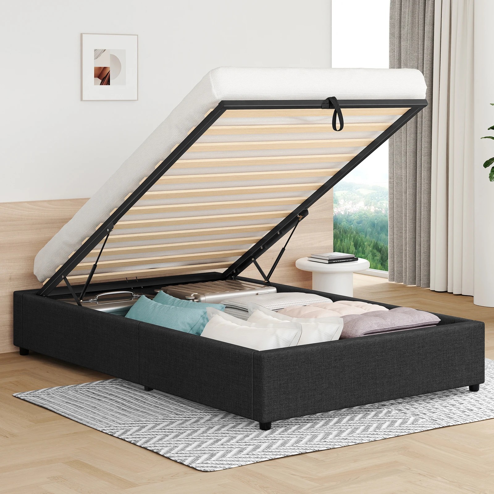 2 Alfordson Bed Frame Single Size Gas Lift Storage Mattress Base Barlow - Charcoal, 2 of 10
