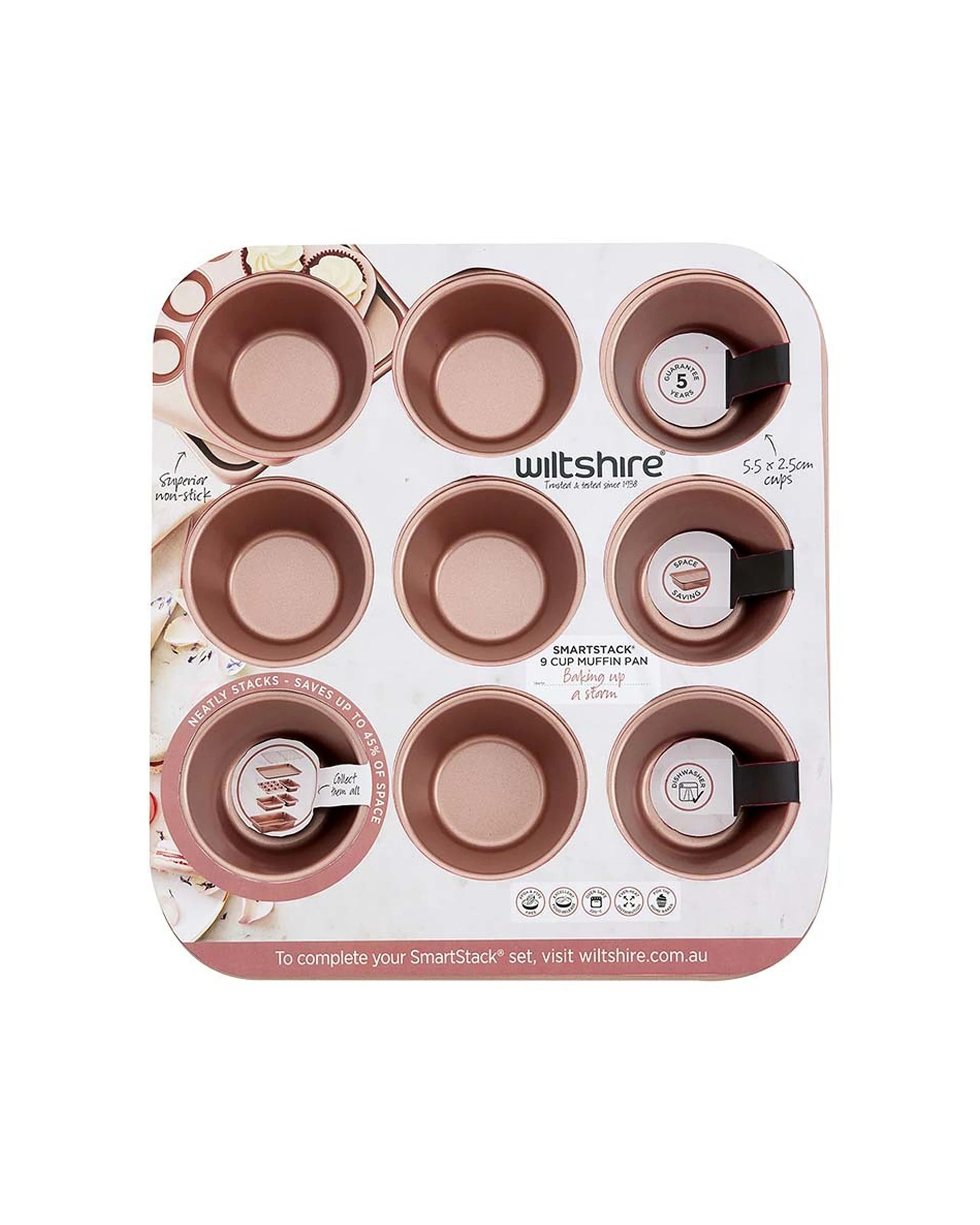 4 Wiltshire 2PK 9 Cup Smart Stack Muffin & Cupcake Non-Stick Oven Pan Rose - Gold, 4 of 4