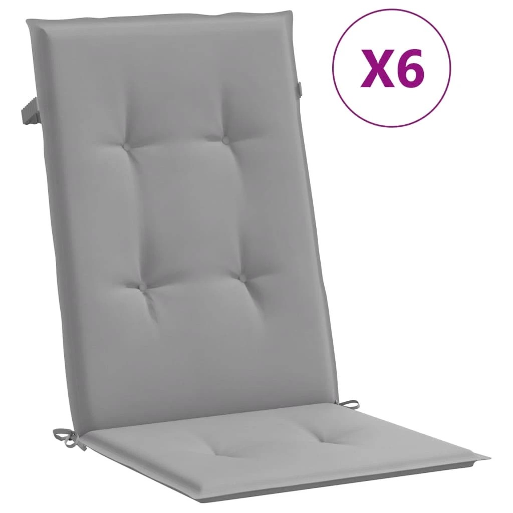 1 vidaXL Garden Highback Chair Cushions 6 Pcs Fabric - Grey, 1 of 7