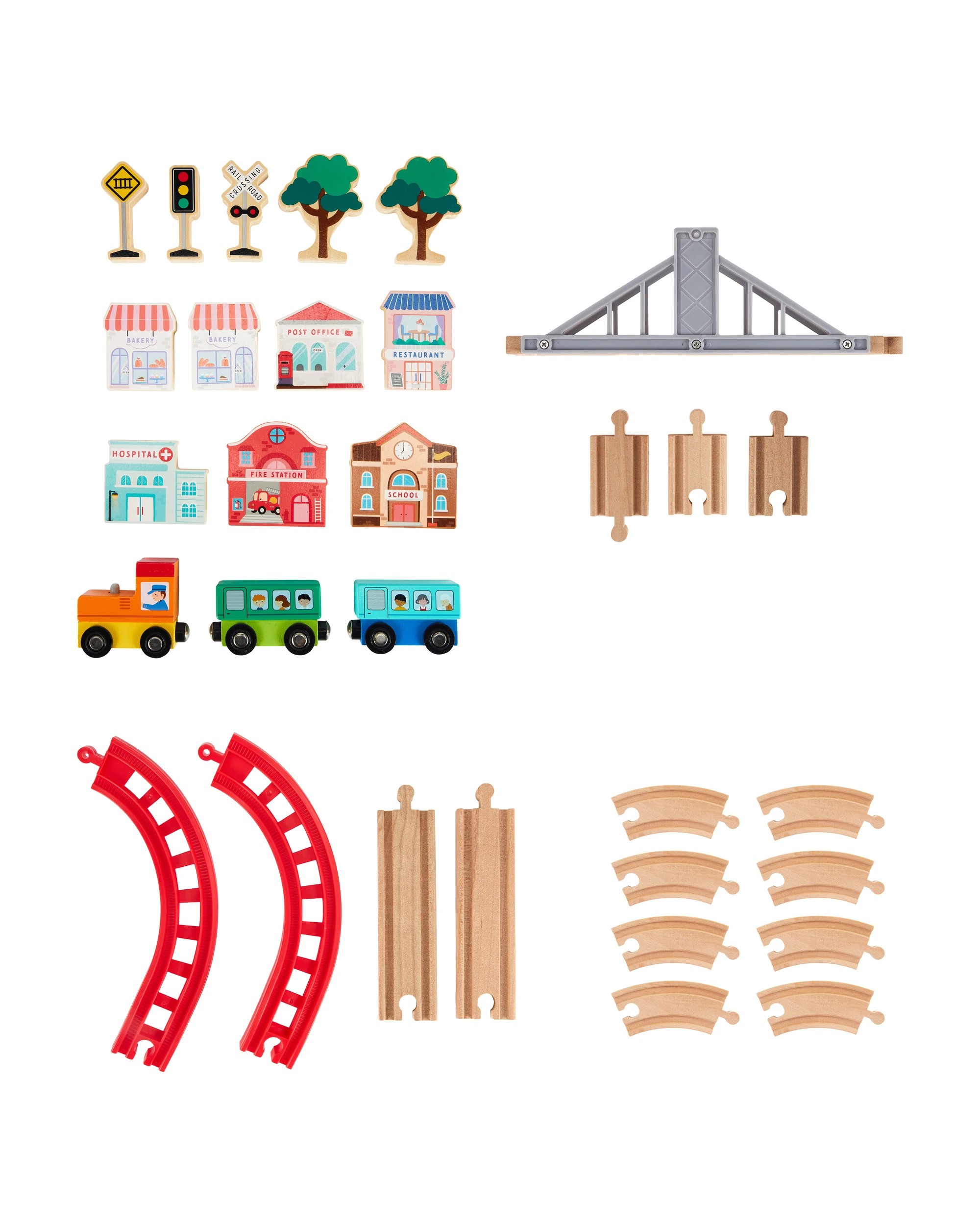 9 32 Piece Wooden Town Train Set with Case, 9 of 9