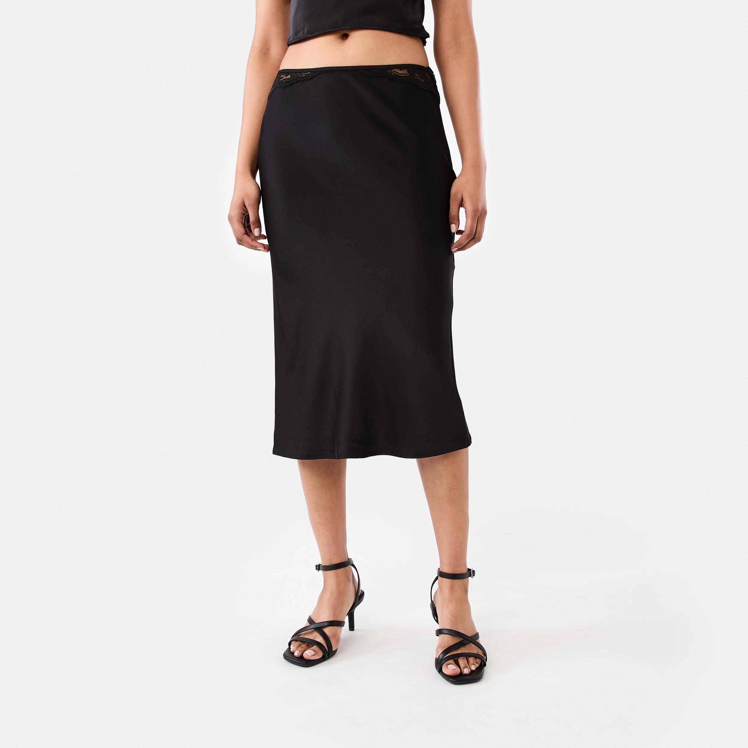 1 Satin Midi Skirt Black, 1 of 5