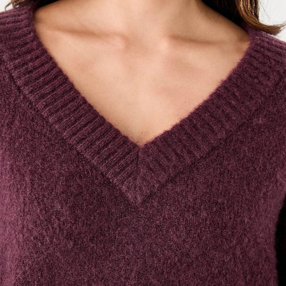 5 Fluffy V-Neck Jumper Mulberry, 5 of 6