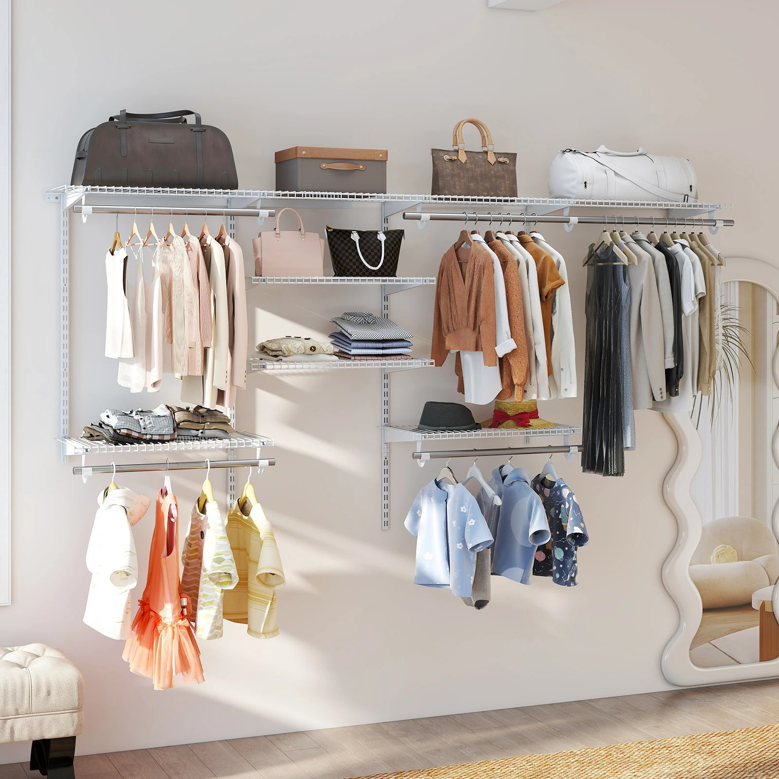 3 Costway Clothes Rack Closet Organizer DIY Wardrobe Kit Storage System Wall Mount Clothing Shelf - White, 3 of 3