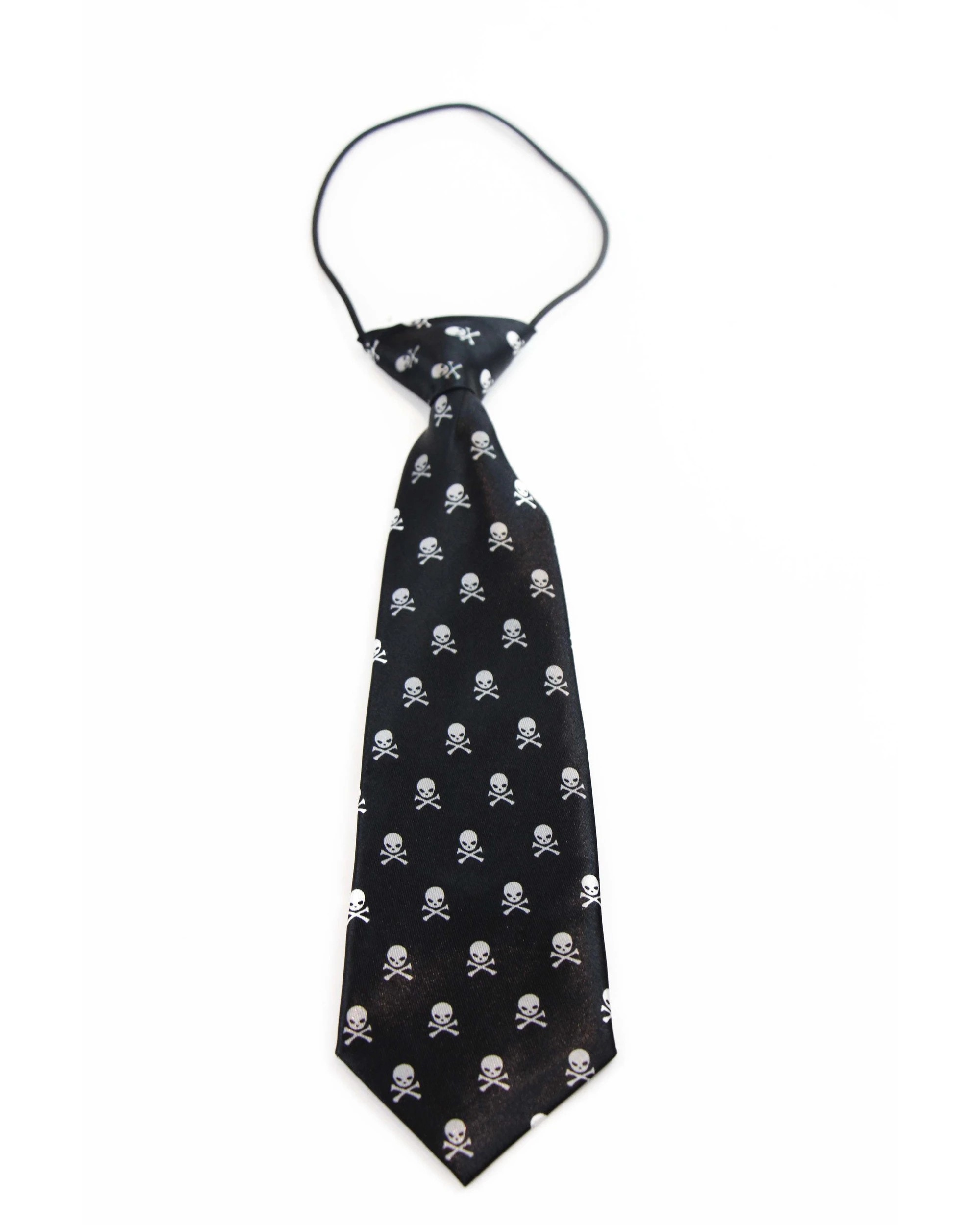 2 Zasel Kids Boys Black & White Patterned Elastic Neck Tie - Pirate Symbol, 2 of 2